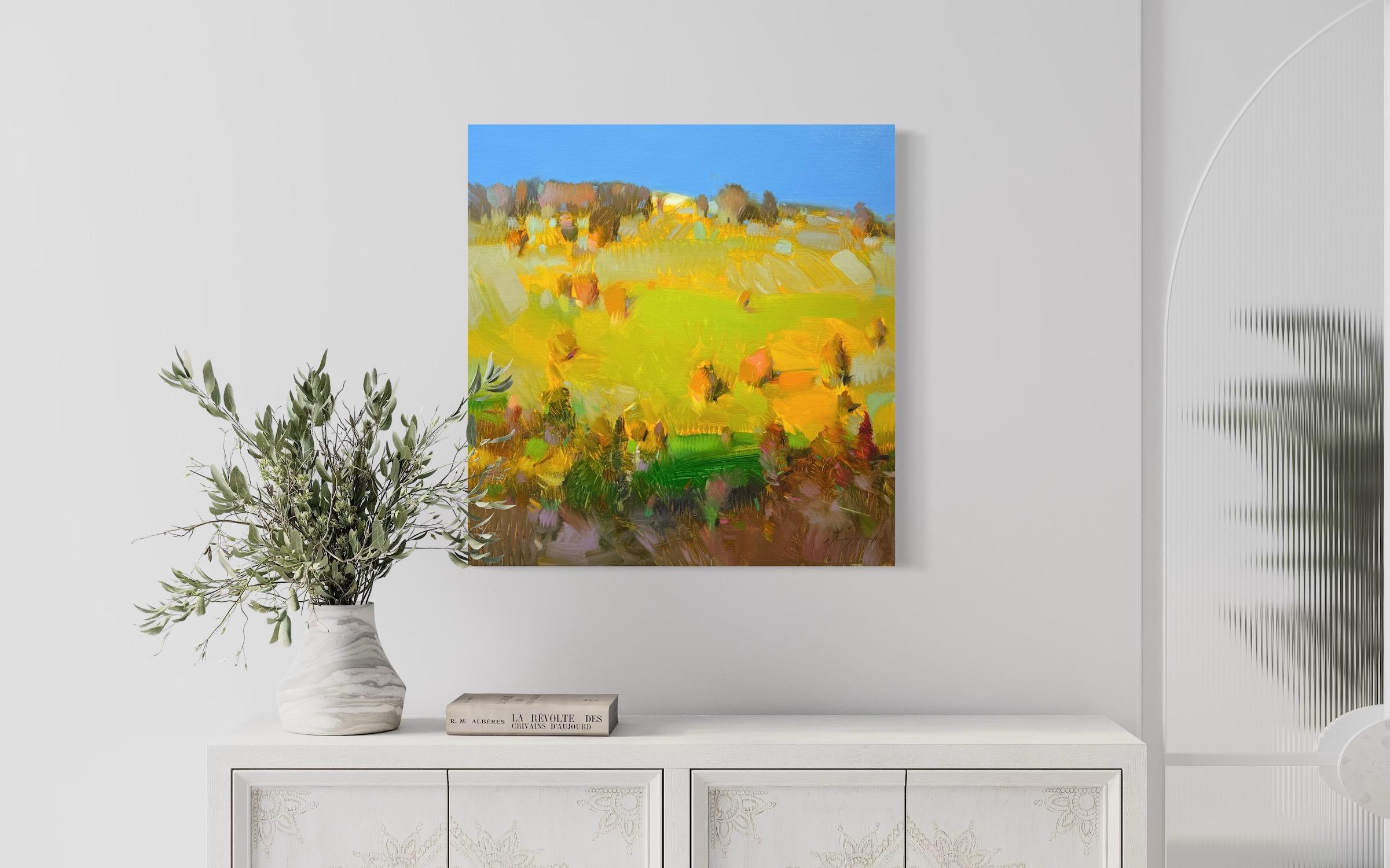 Golden Hour Paesaggio Impressionismo Pittura ad olio originale, pronta da appendere in vendita 2