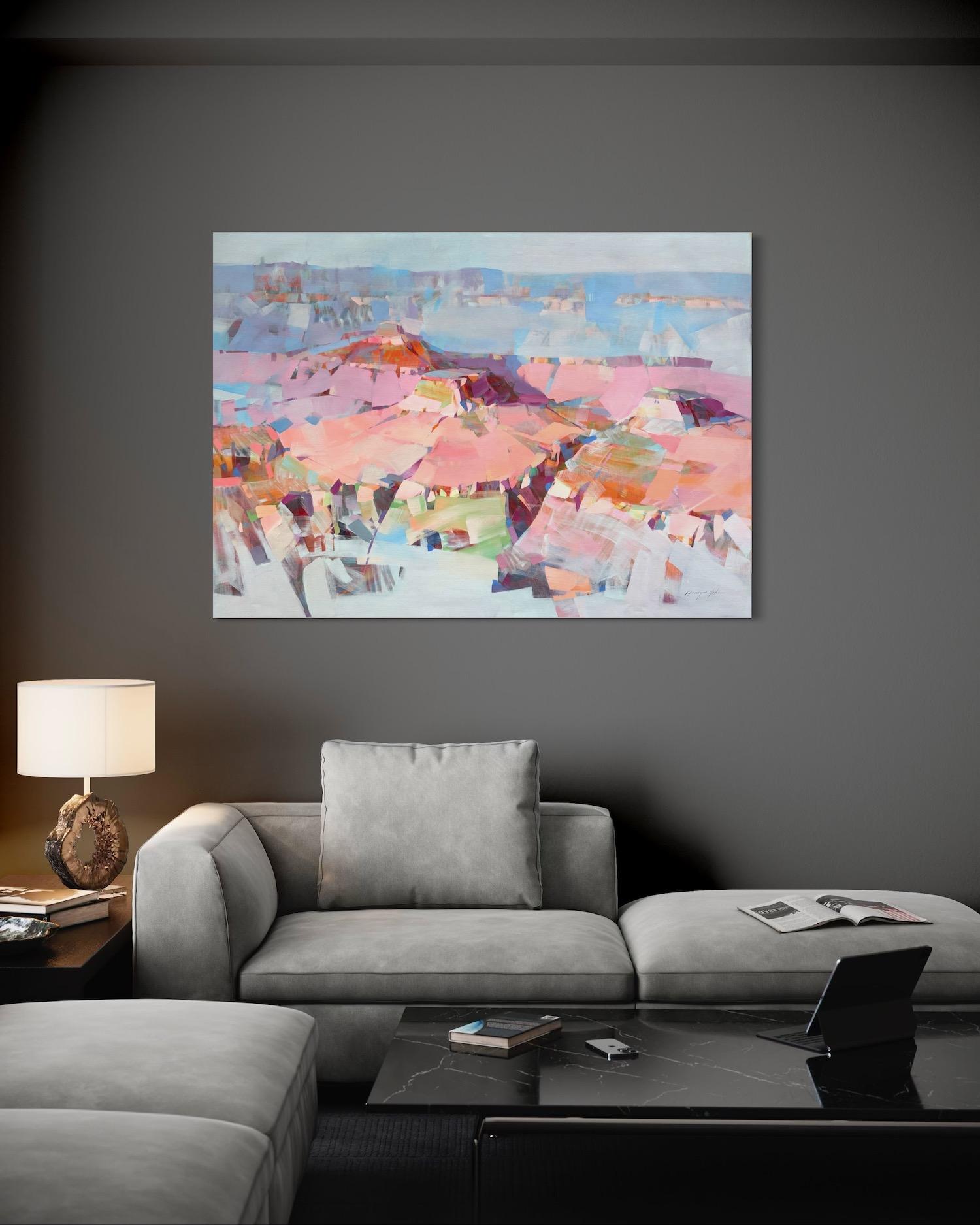 Grand Canyon Landschaft Impressionismus Original Ölgemälde, hängefertig (Grau), Landscape Painting, von Vahe Yeremyan