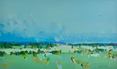 Green Valley Landscape Original oil Painting, Ready to Hang