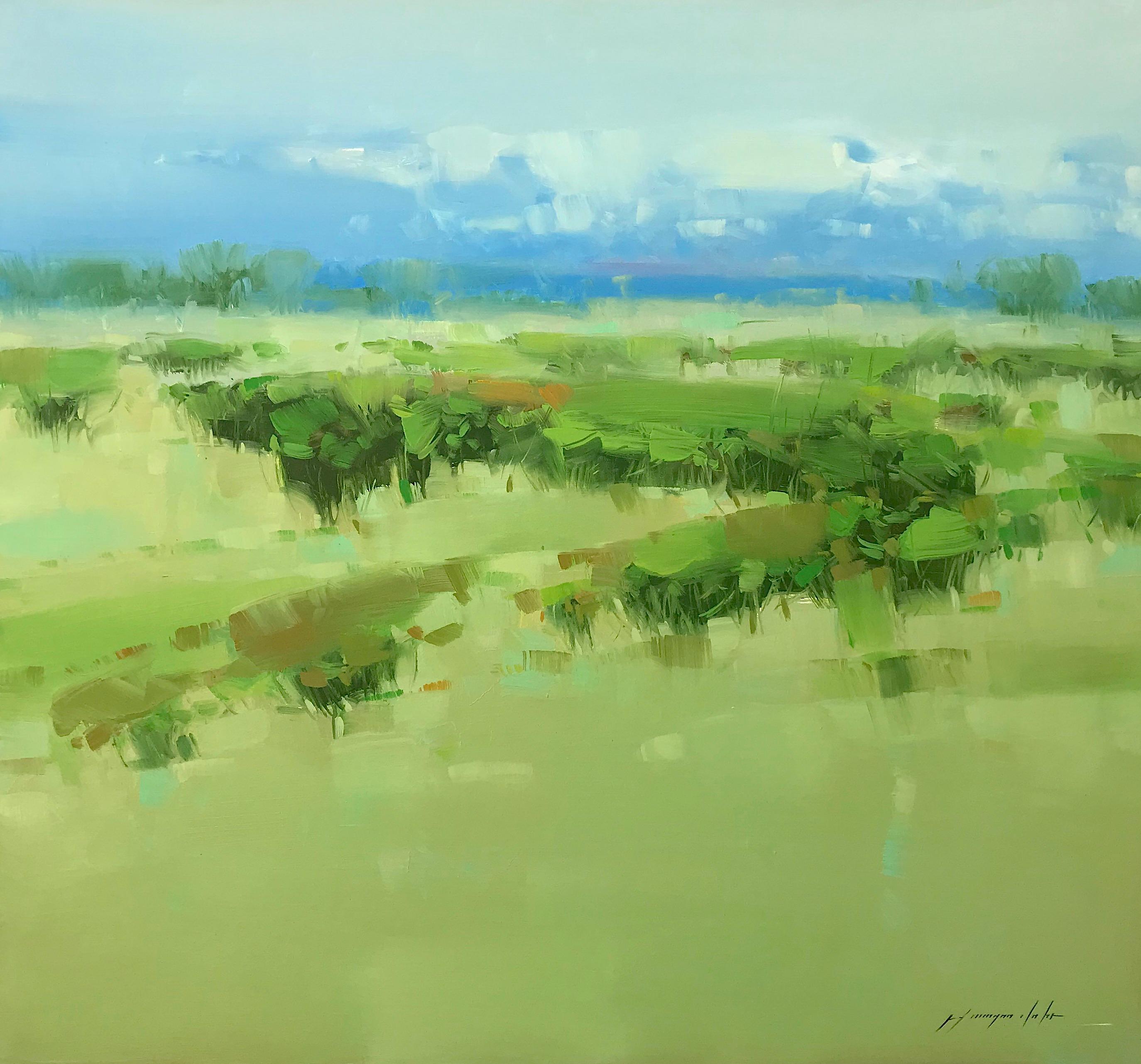 Vahe Yeremyan Landscape Painting - Green Valley, Original Oil Painting, Handmade artwork