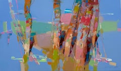 „Grove in Blue Landscape“ – Original-Ölgemälde, fertig zum Aufhängen