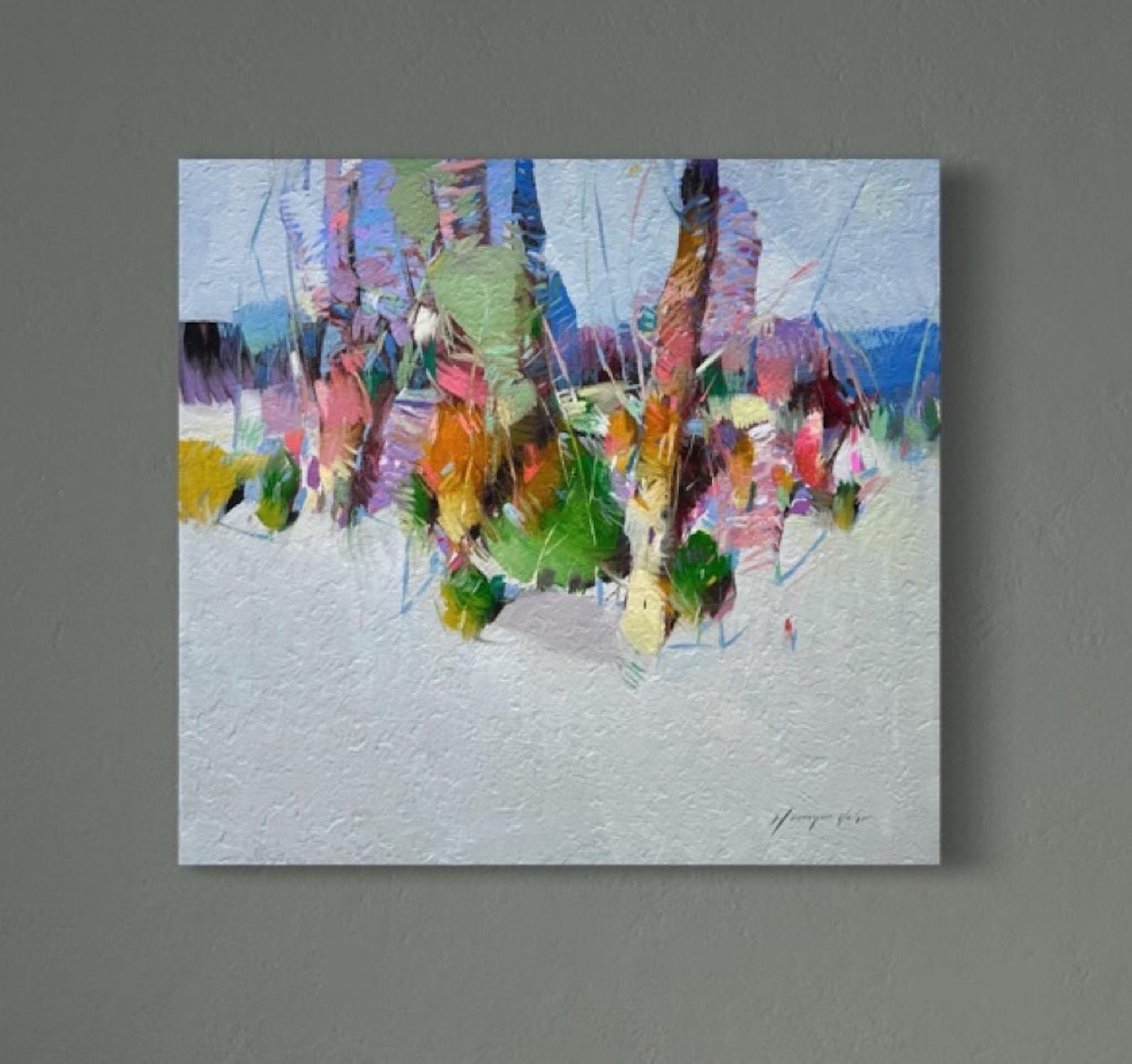 Paesaggio del boschetto Impressionismo Pittura ad olio originale, pronta da appendere in vendita 3