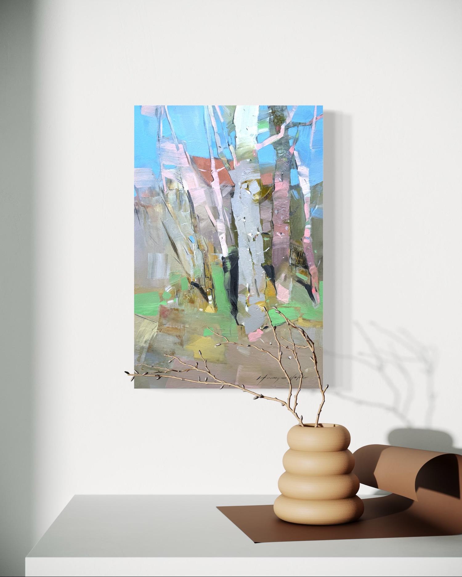 Grove Landschaftslandschaft, Impressionismus, Original-Ölgemälde, hängefertig im Angebot 3