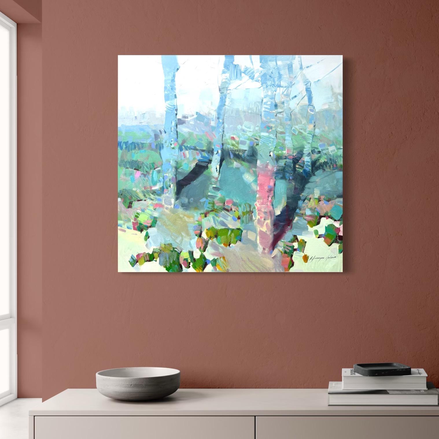 Grove Landscape Impressionism Original Painting Ready to Hang For Sale 4