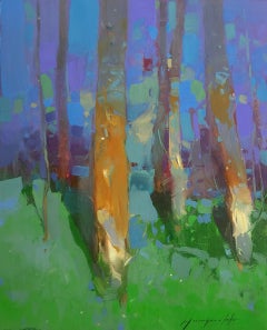 Grove, Landscape Original Oil Painting, Handmade Artwork