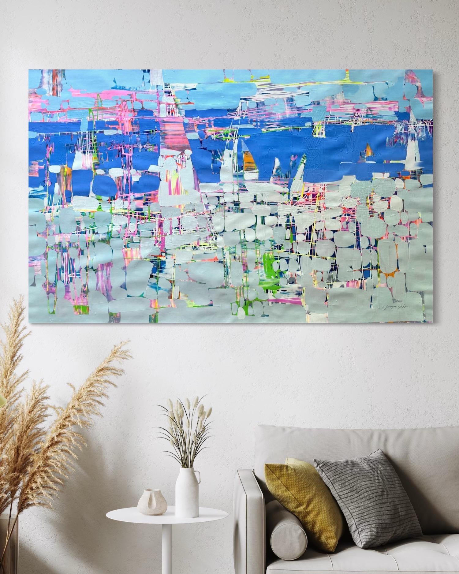 Harbor Abstrakte Zeitgenössische Kunst Original Ölgemälde Ready to Hang – Painting von Vahe Yeremyan