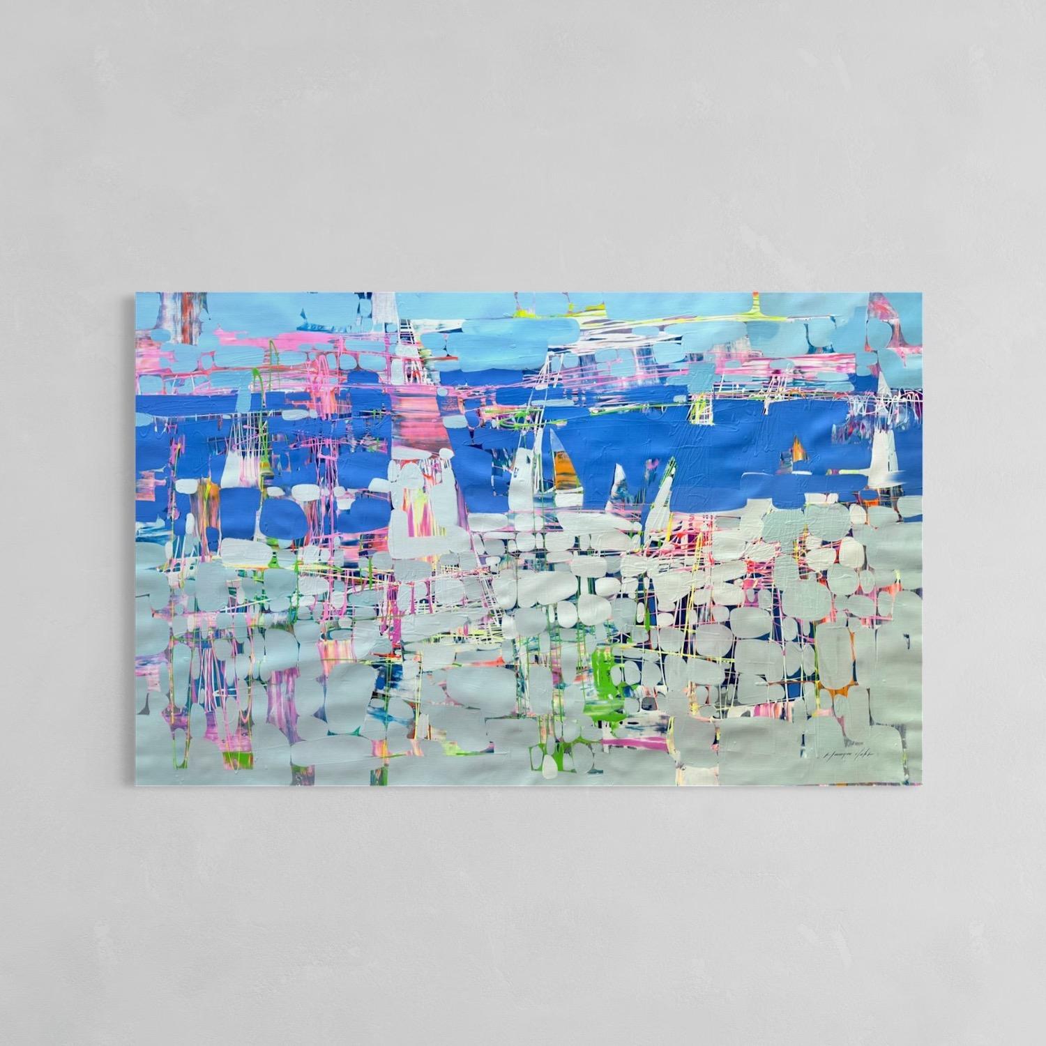 Harbor Abstrakte Zeitgenössische Kunst Original Ölgemälde Ready to Hang (Grau), Abstract Painting, von Vahe Yeremyan