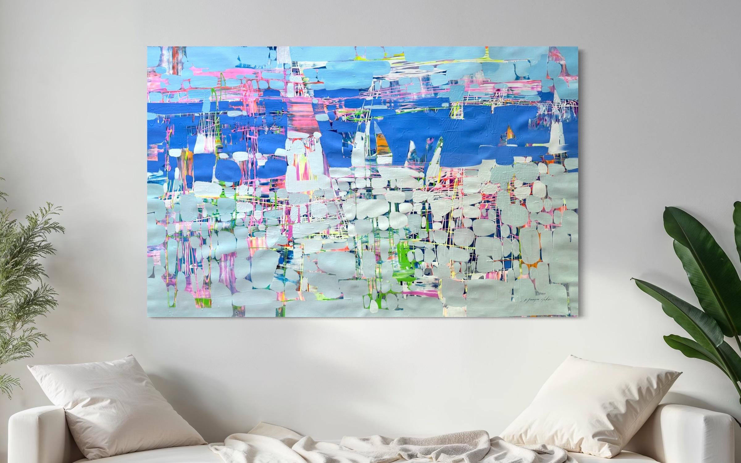 Harbor Abstrakte Zeitgenössische Kunst Original Ölgemälde Ready to Hang im Angebot 1