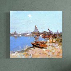 Harbor Impressionism Original oil Painting, Ready to Hang