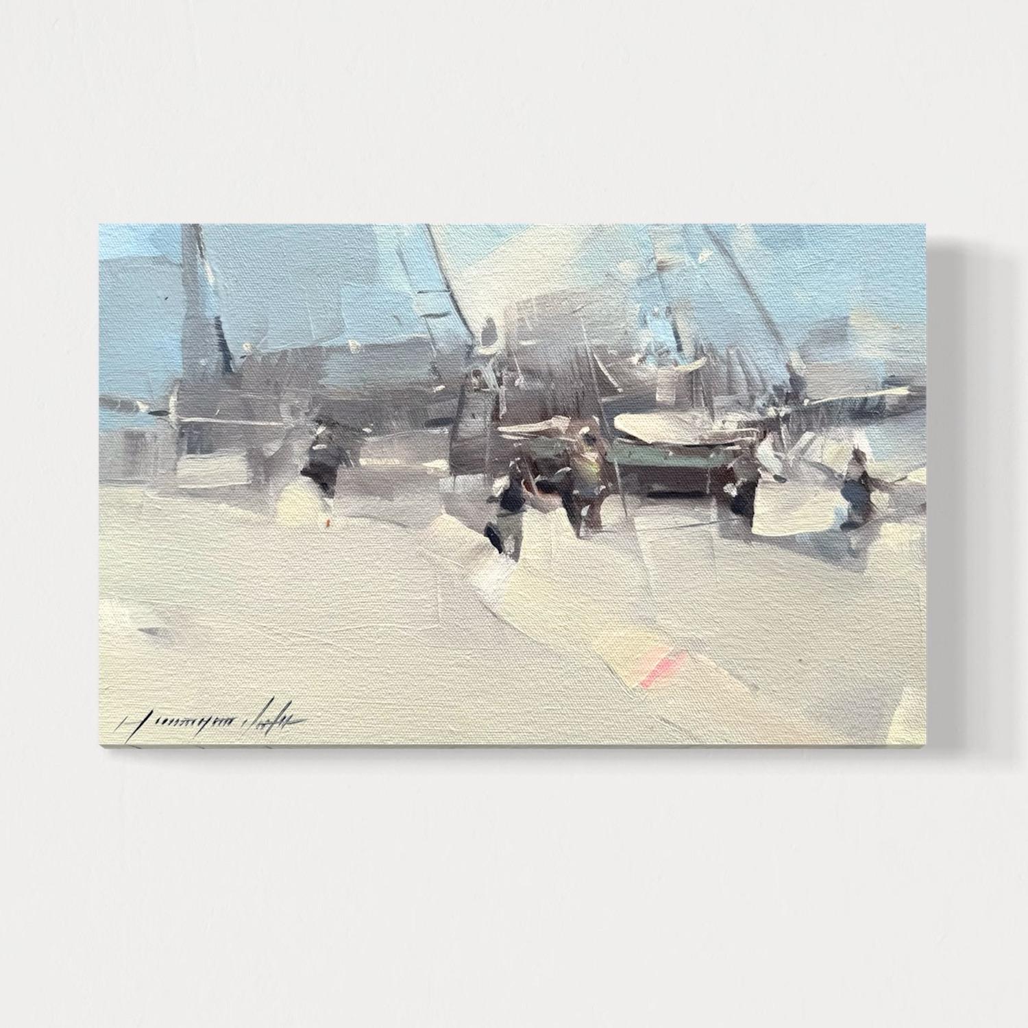 Porto impressionista Pittura ad olio originale, pronta da appendere - Painting Impressionismo di Vahe Yeremyan