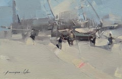 Impresionismo portuario Pintura al óleo original, Lista para colgar