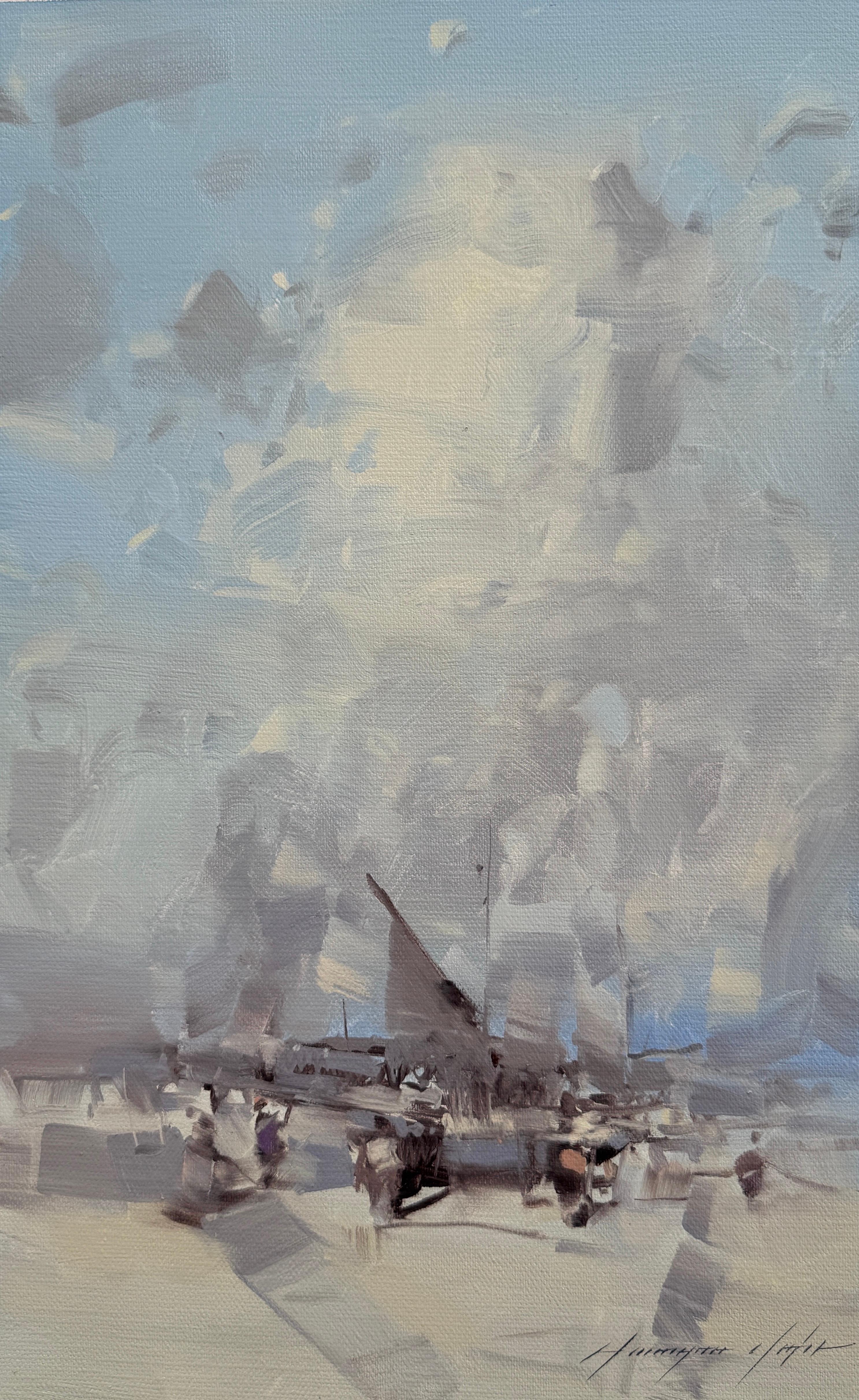 Vahe Yeremyan Landscape Painting – Hafen Impressionismus Original Ölgemälde, hängefertig