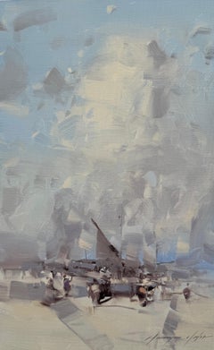 Harbor impressionism Original oil Painting, Ready to Hang