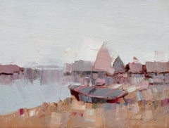 Harbor Impressionism Original oil Painting, Ready to Hang
