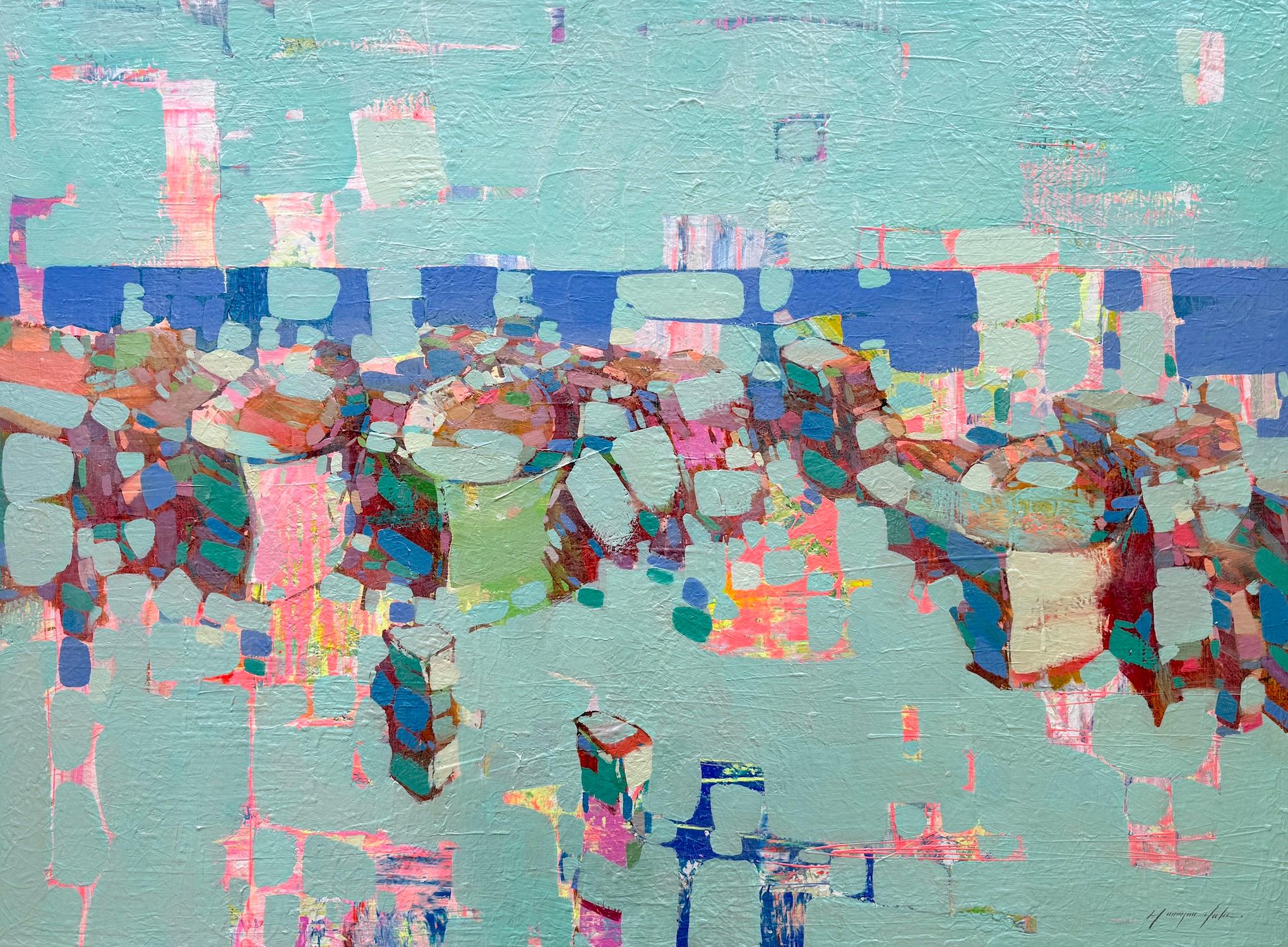 Vahe Yeremyan Landscape Painting - Harbor in Pearl Contemporary art Original oil Painting, Ready to Hang