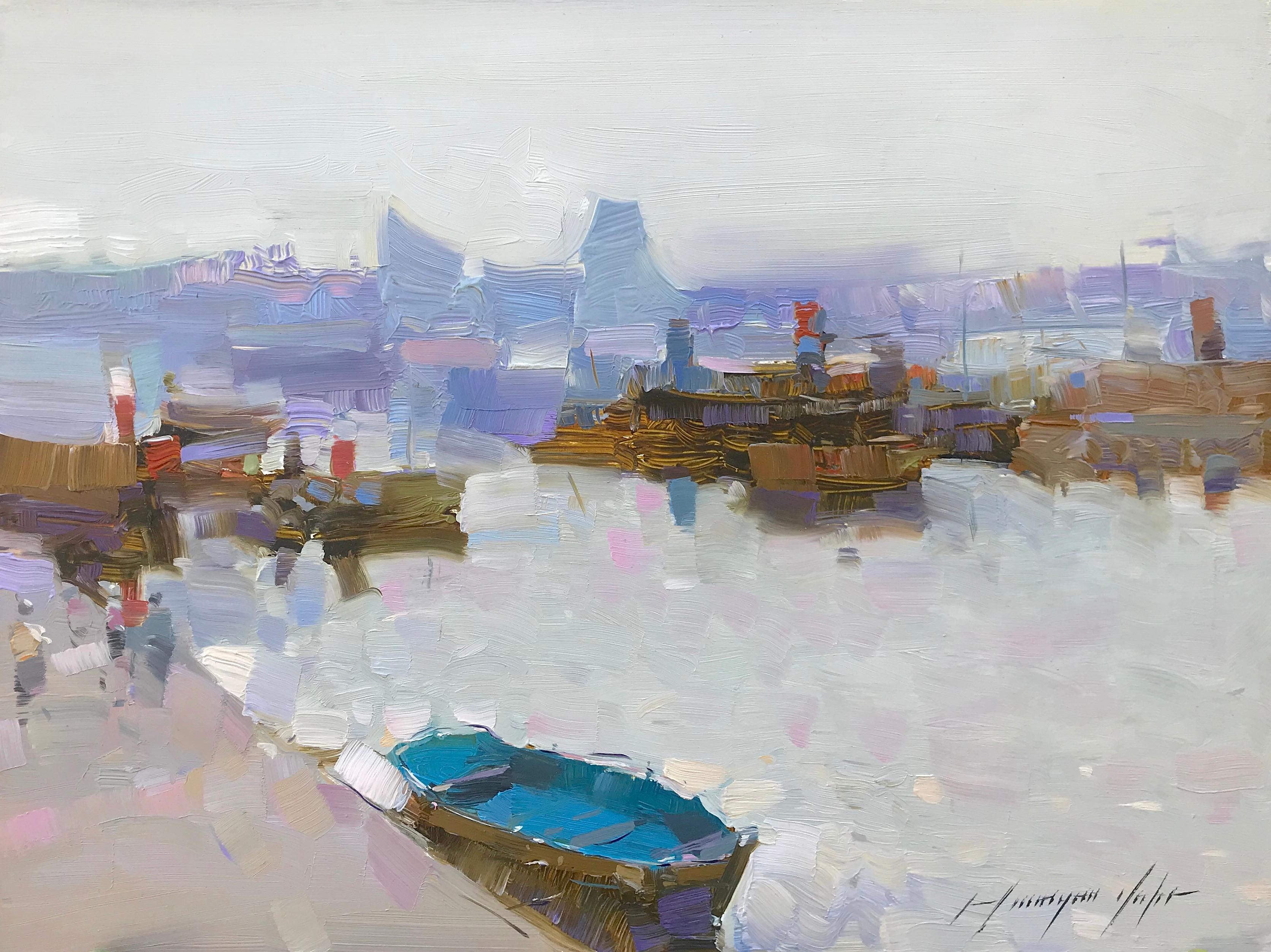 Vahe Yeremyan Landscape Painting - Harbor, Original Oil Painting, Handmade artwork