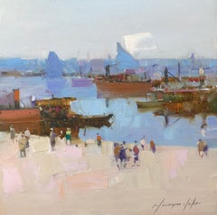 Harbor, Original Oil Painting, Handmade Artwork