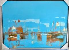 Harbor, Abstract Art, Nautical, Original oil Painting, Ready to Hang