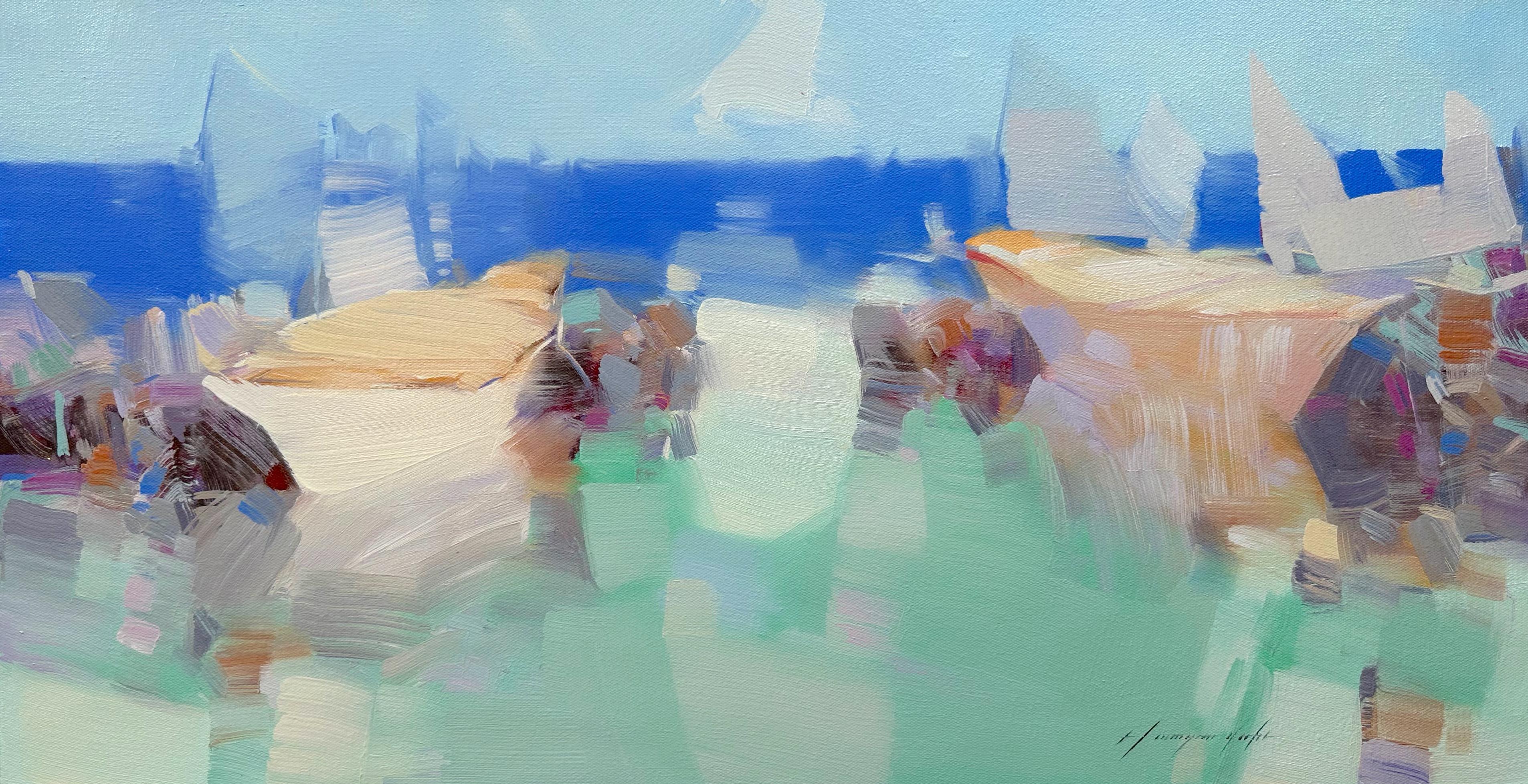 Vahe Yeremyan Abstract Painting – Harbor, nautisch, Original-Ölgemälde in Öl, hängefertig