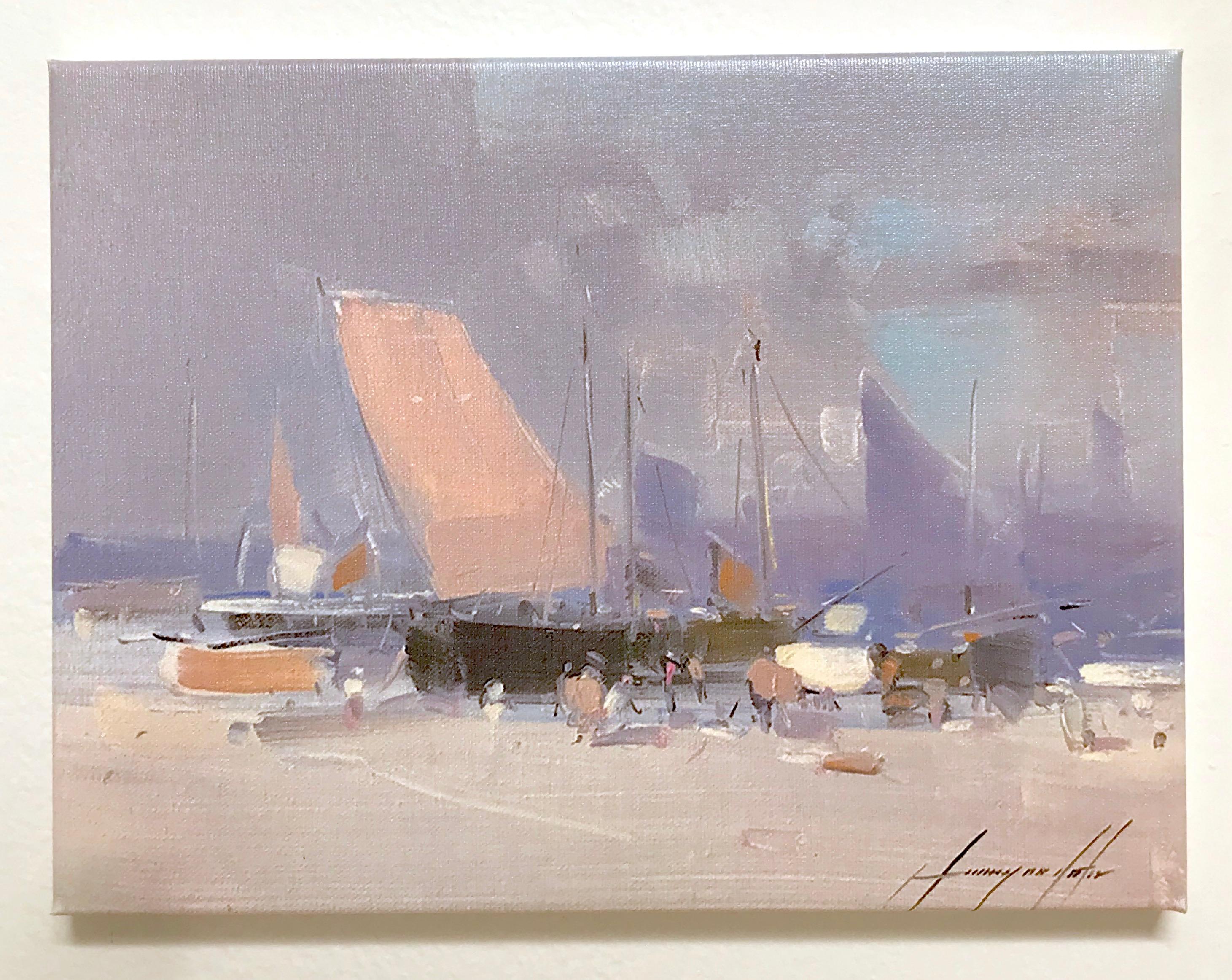 Harbor Print on Canvas - Painting by Vahe Yeremyan