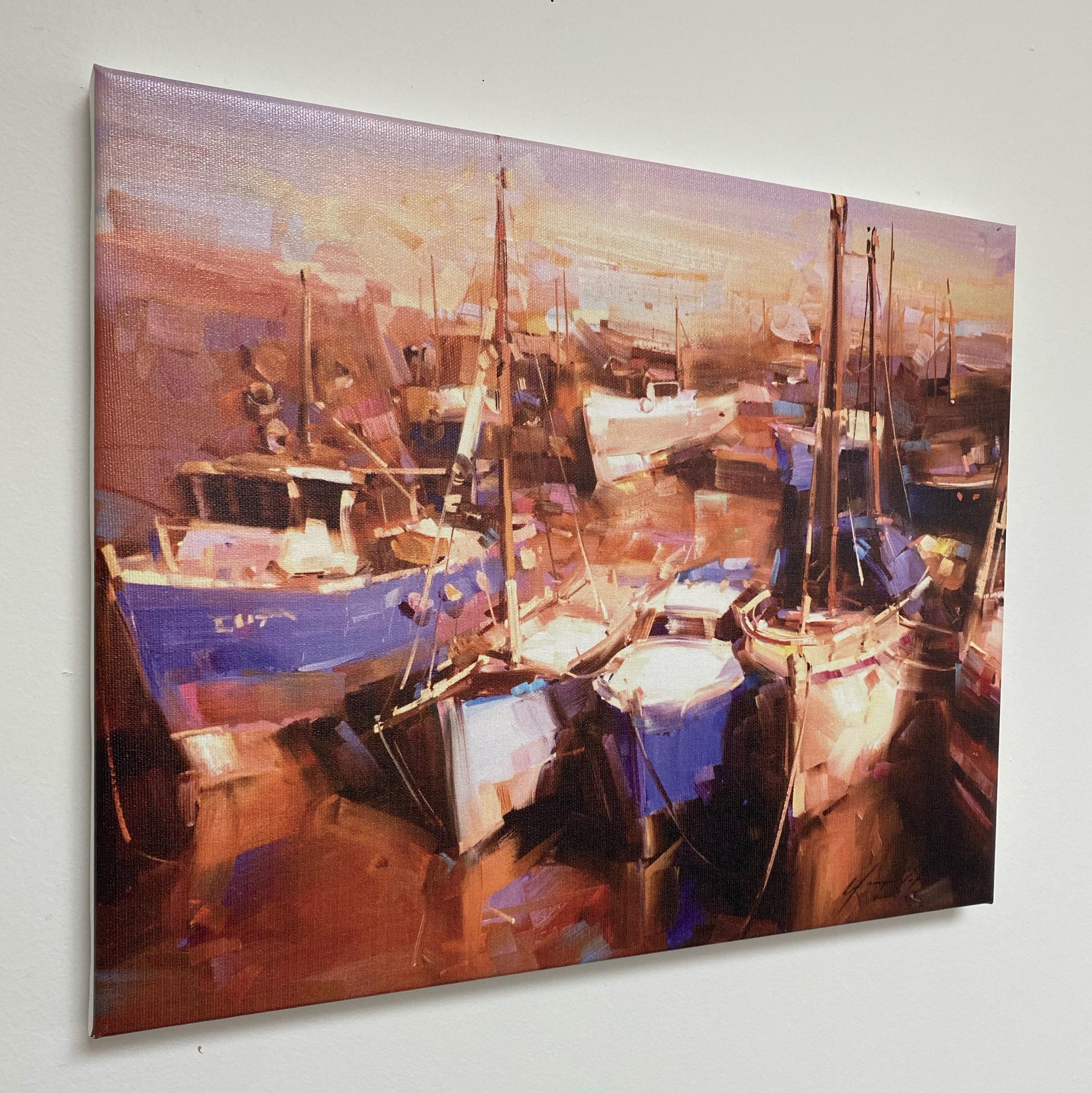 Harbor, Print on Canvas - Brown Landscape Painting by Vahe Yeremyan