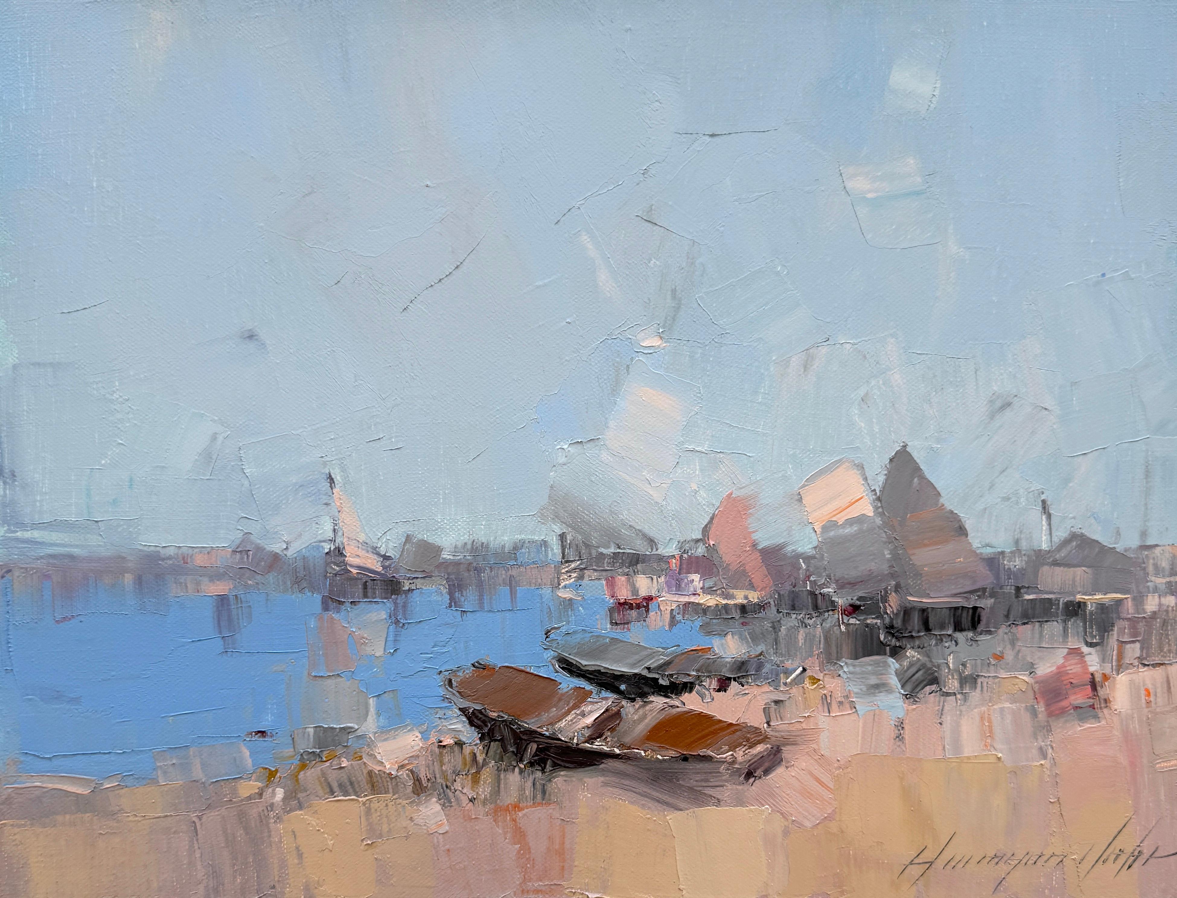 Vahe Yeremyan Landscape Painting - Harbor Seascape Impressionism Original Painting Ready to Hang