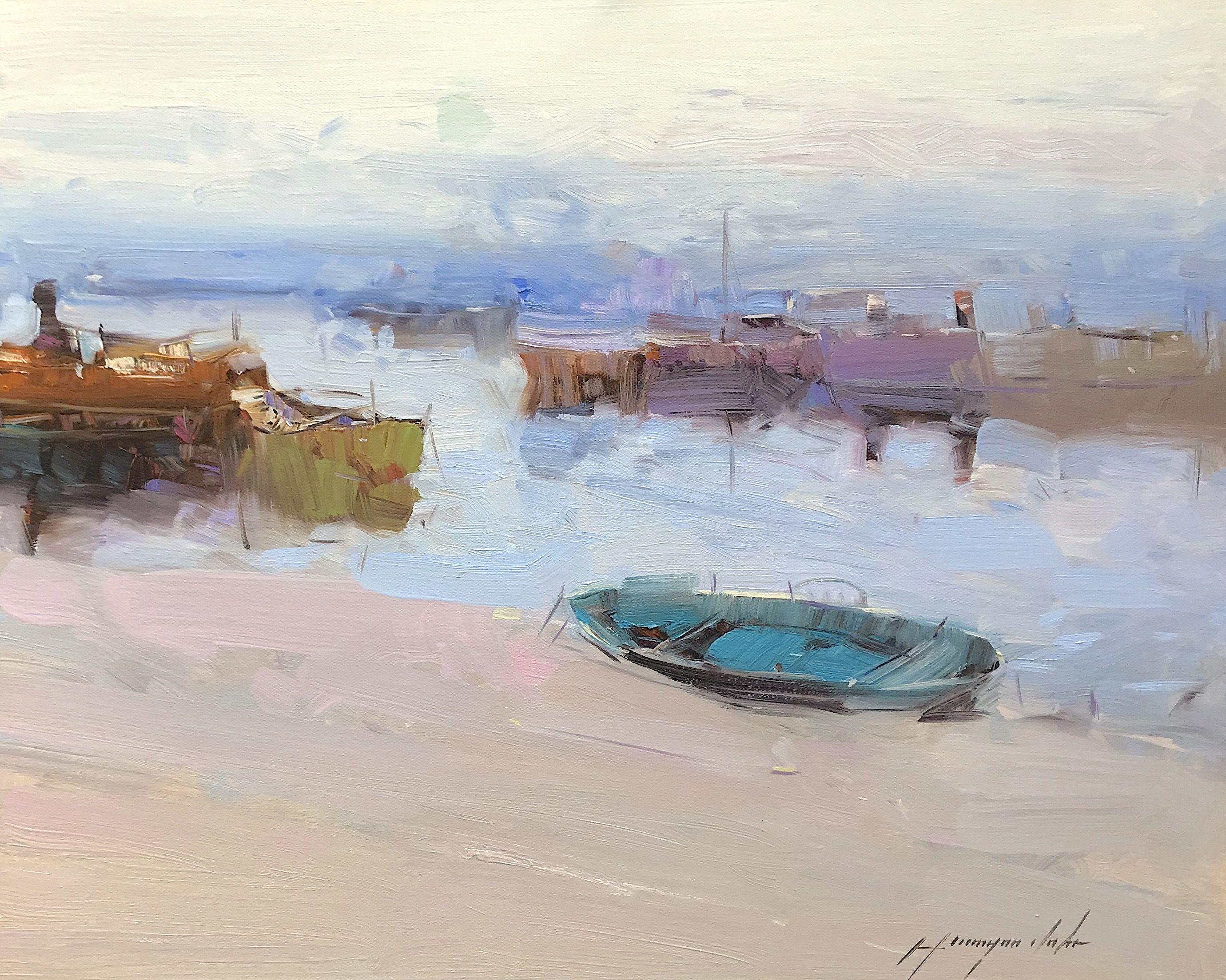 Artist: Vahe Yeremyan  Work: Original Oil Painting, Handmade Artwork, One of a Kind  Medium: Oil on Canvas  Year: 2020  Style: Impressionism,  Subject: Harbor View,  Size: 16" x 20" x 0.8'' inch, 41x51x2 cm,  Unframed, Stretched on Wooden Bar,