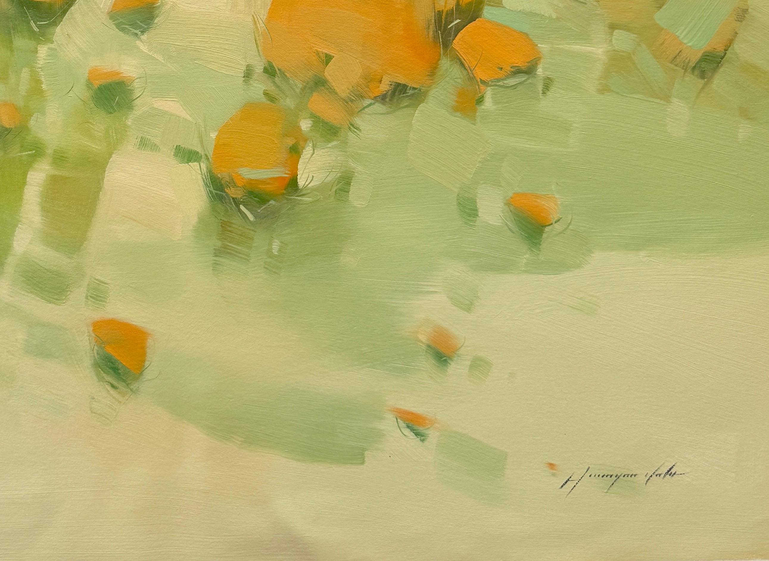 Armonía, Paisaje, Impresionismo Pintura al óleo original, Lista para colgar - Landscape Painting Beige de Vahe Yeremyan