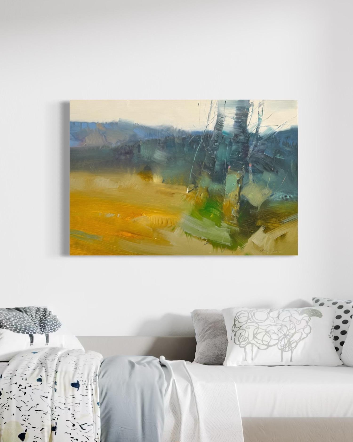 Impressione di alberi Paesaggio Impressionismo Pittura a olio originale, pronta da appendere - Landscape Painting Marrone di Vahe Yeremyan