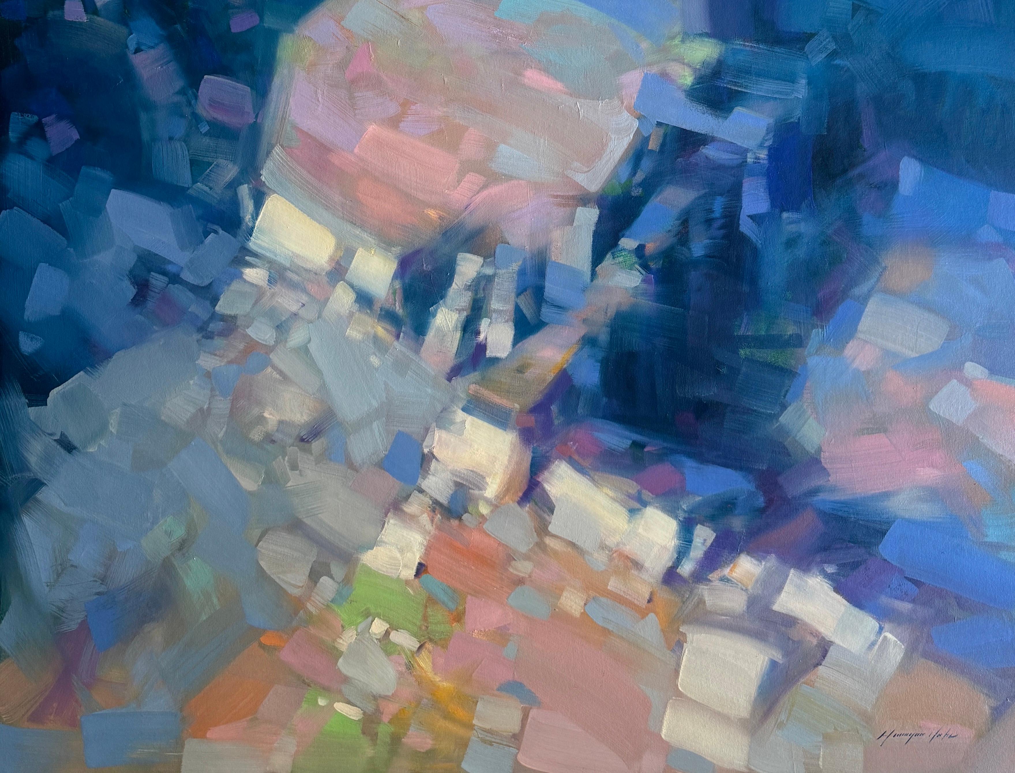 Canyon Indaco, Paesaggio, Pittura ad olio originale, Pronta da appendere, Impressionismo - Painting di Vahe Yeremyan