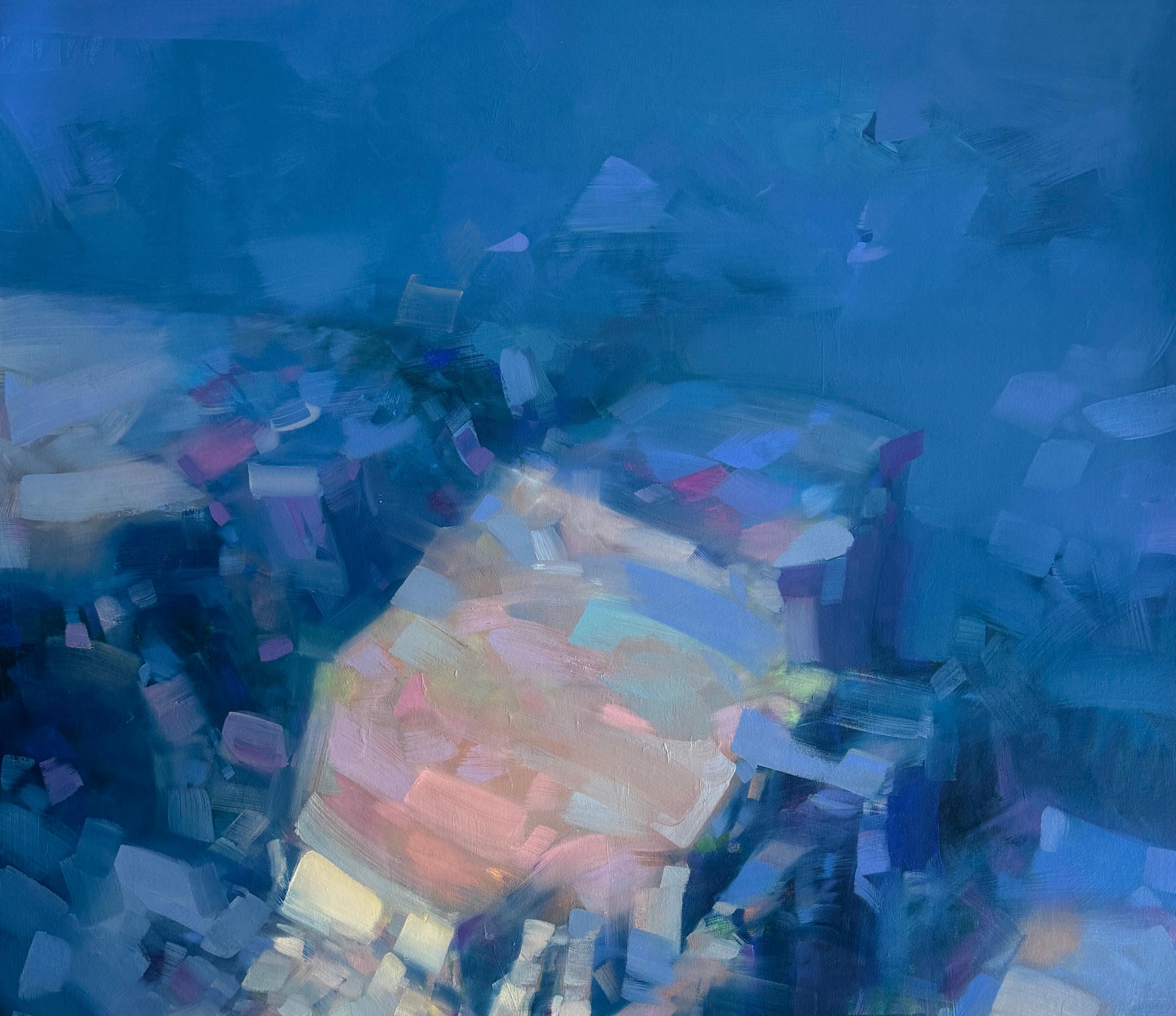 Canyon Indaco, Paesaggio, Pittura ad olio originale, Pronta da appendere, Impressionismo - Landscape Painting Blu di Vahe Yeremyan