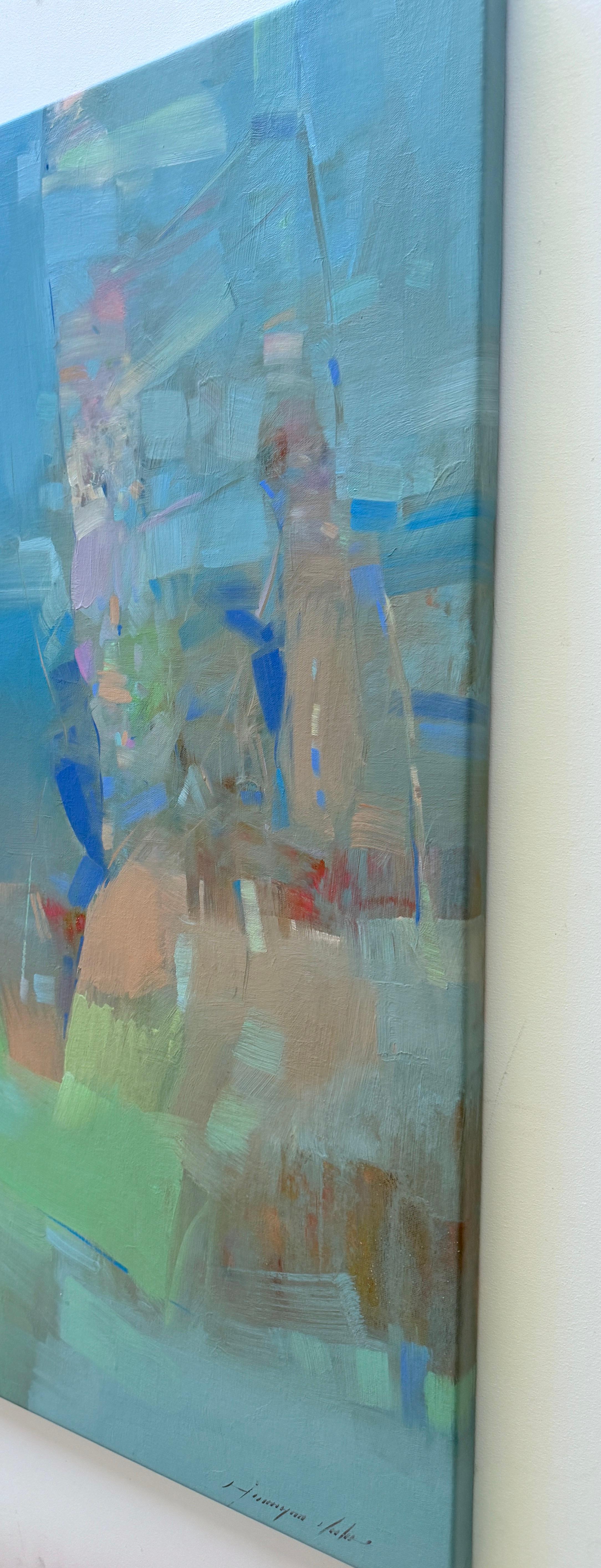 Alberi indaco, Paesaggio Impressionismo Pittura ad olio originale, pronta da appendere in vendita 2