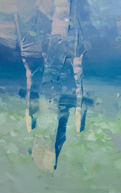 Indigo Trees, Landscape Impressionism Original oil Painting, Ready to Hang