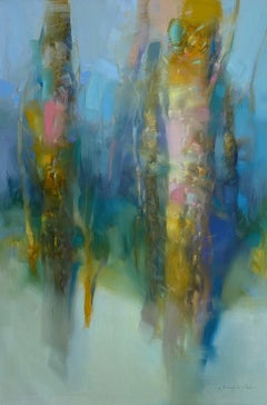 Indigo Trees, Landscape, Original oil Painting, Ready to Hang