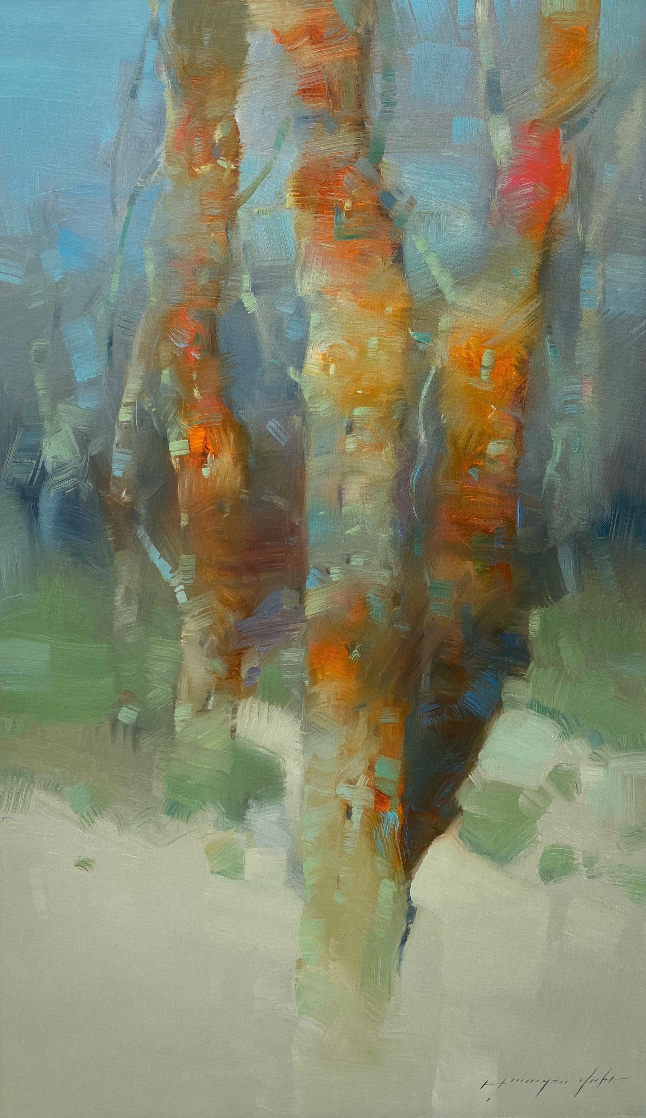 Árboles añiles, Paisaje, Pintura al óleo original, Lista para colgar