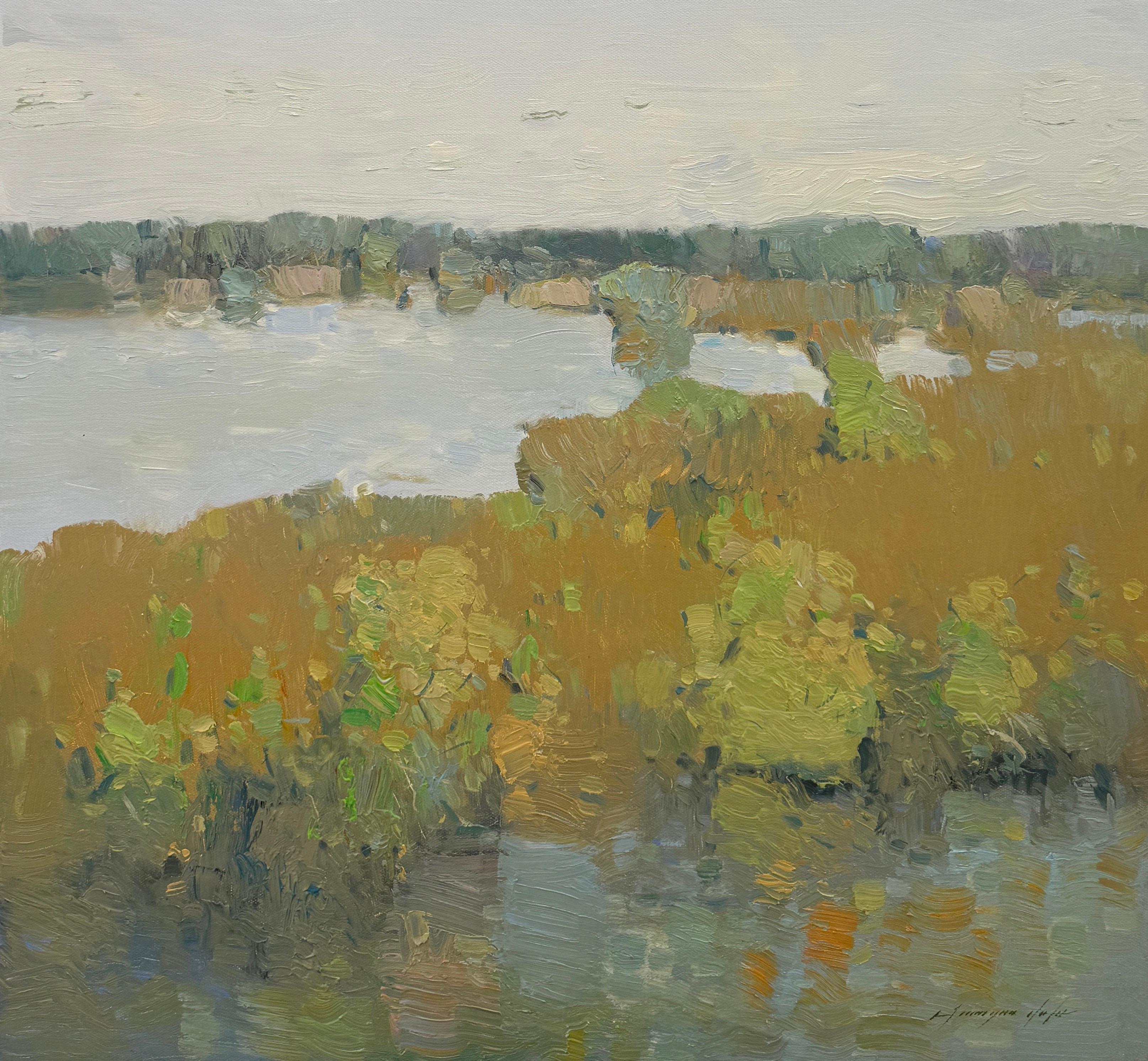 Lato lago, Paesaggio, Pittura a olio originale, Pronta da appendere, Impressionismo - Painting di Vahe Yeremyan