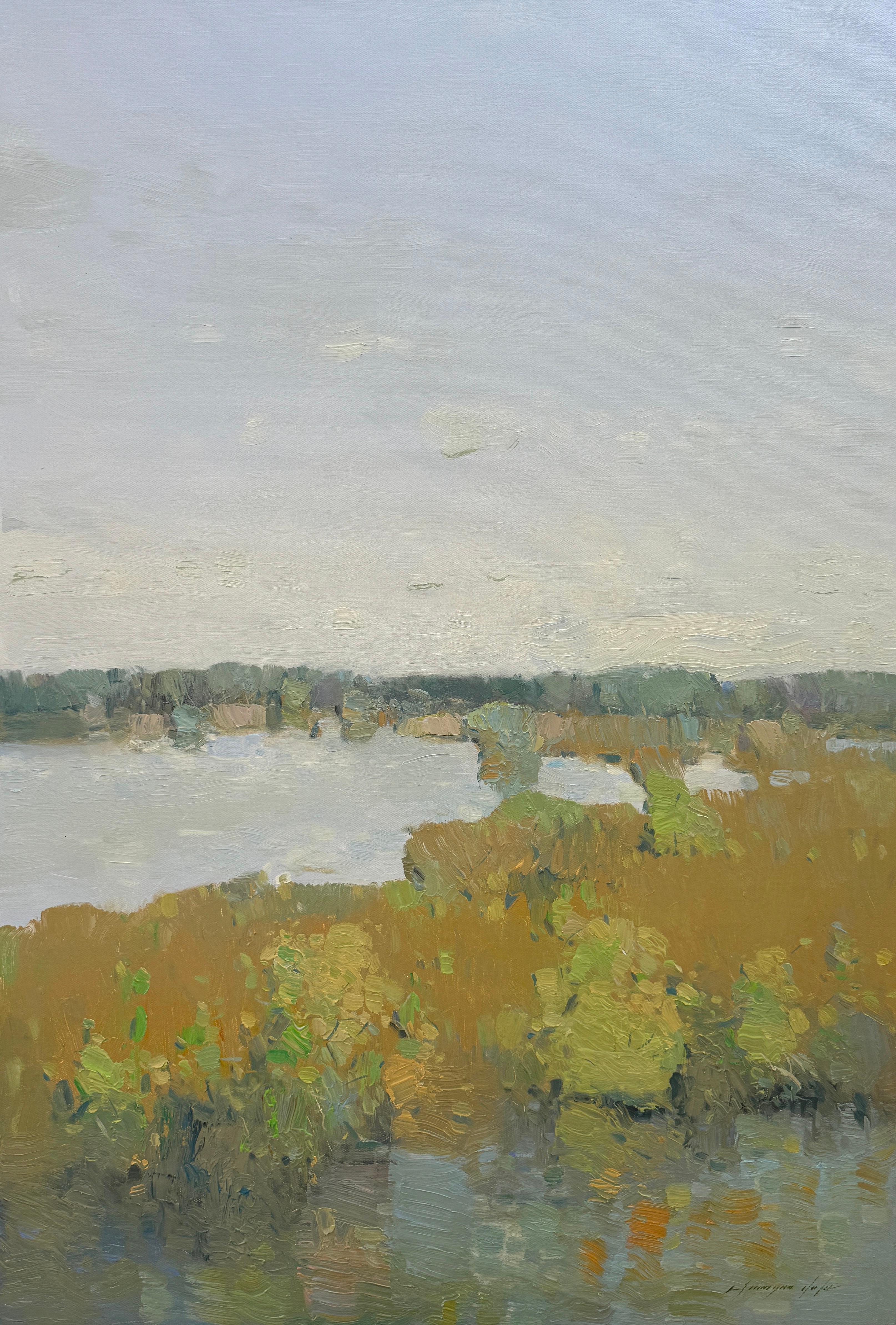 Landscape Painting di Vahe Yeremyan - Lato lago, Paesaggio, Pittura a olio originale, Pronta da appendere, Impressionismo