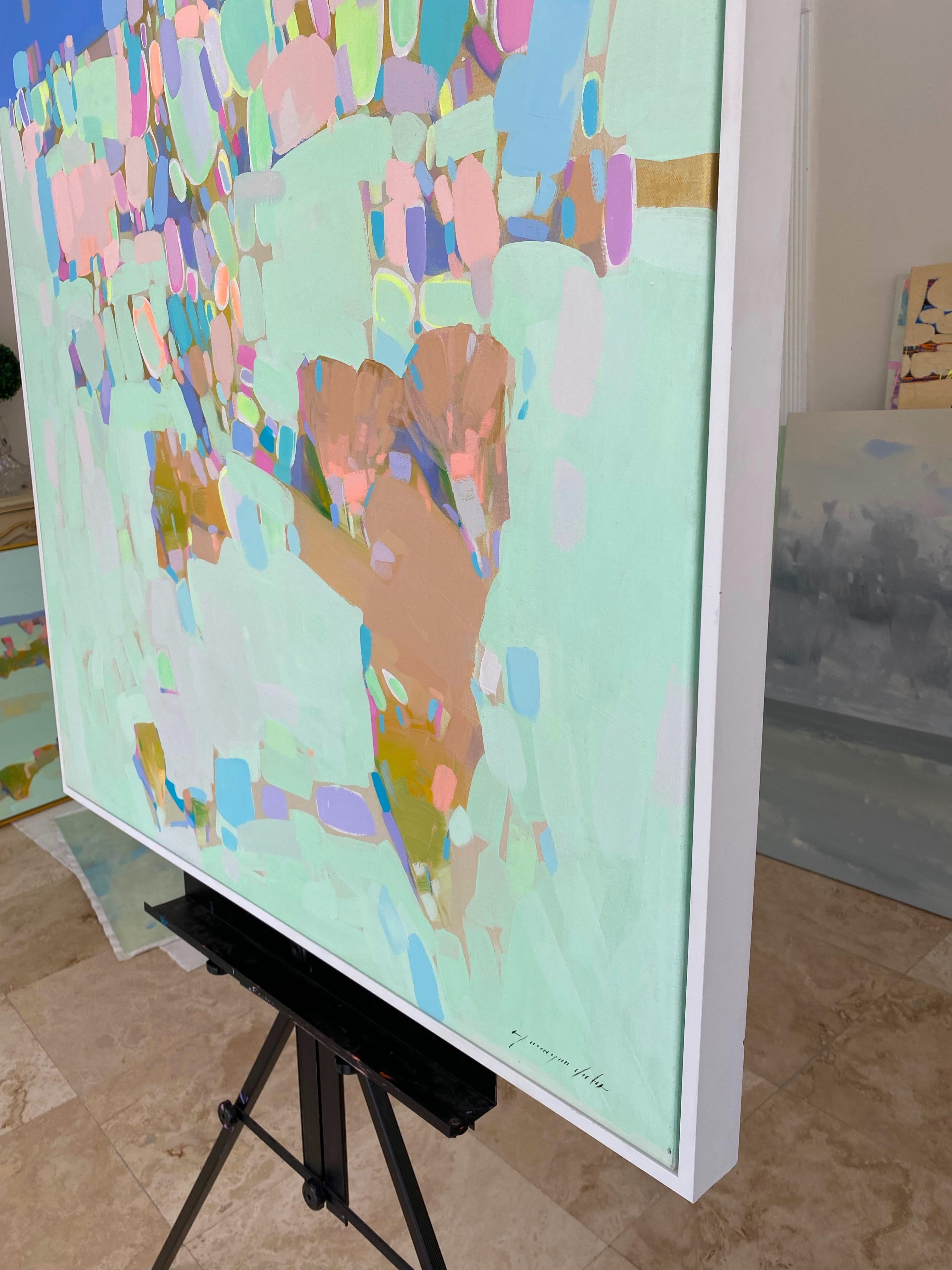 Lato lago, Paesaggio, Impressionismo, Pittura ad olio originale, pronta per essere appesa in vendita 1