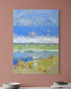 Paysage de lac Peinture à l'huile originale, prête à être accrochée