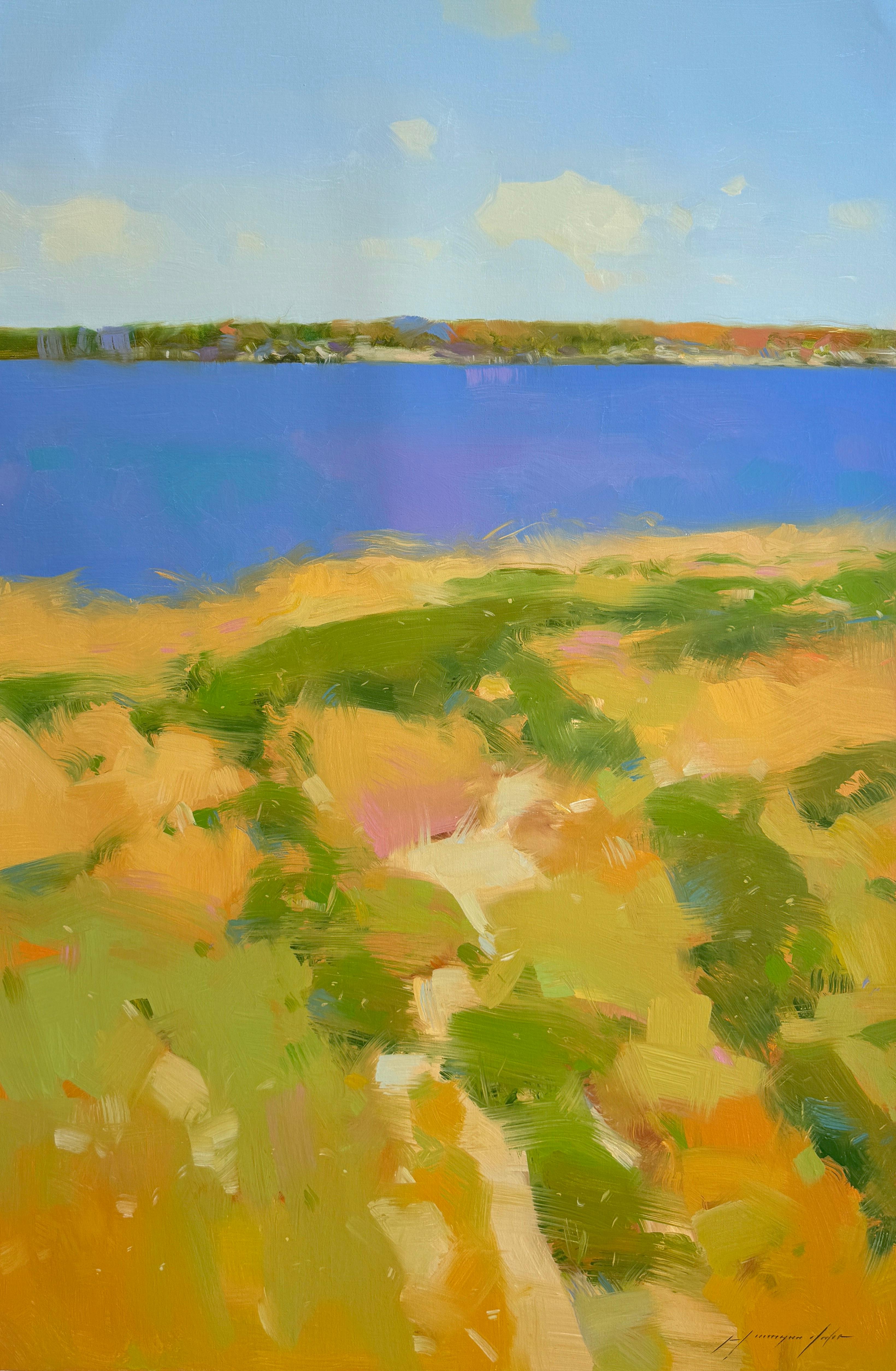 Landscape Painting de Vahe Yeremyan - Orilla del lago, Impresionismo Pintura al óleo original, Lista para colgar
