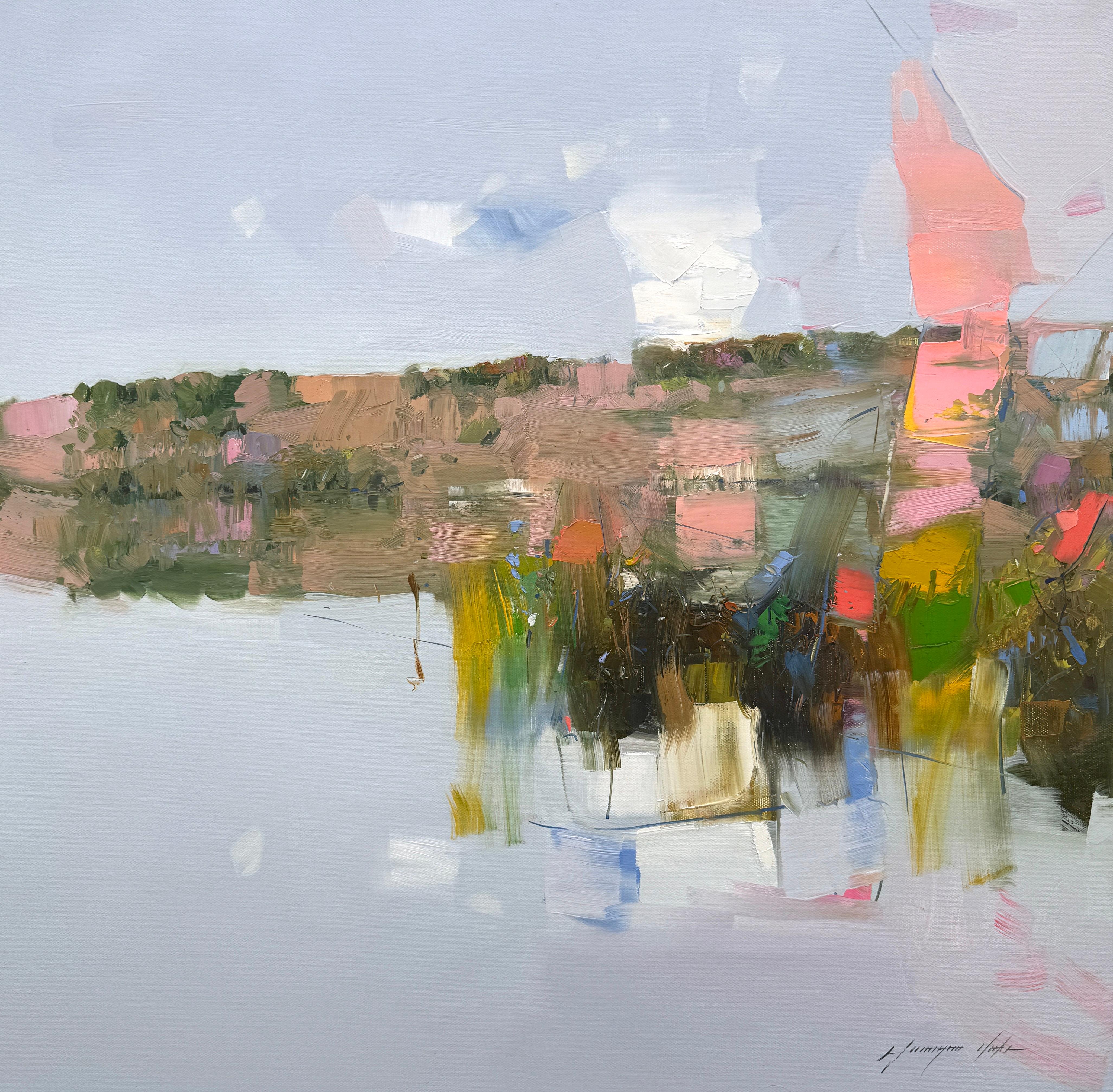 Landscape Painting Vahe Yeremyan - Réflexions lacustres Impressionnisme Peinture à l'huile originale, prête à être accrochée