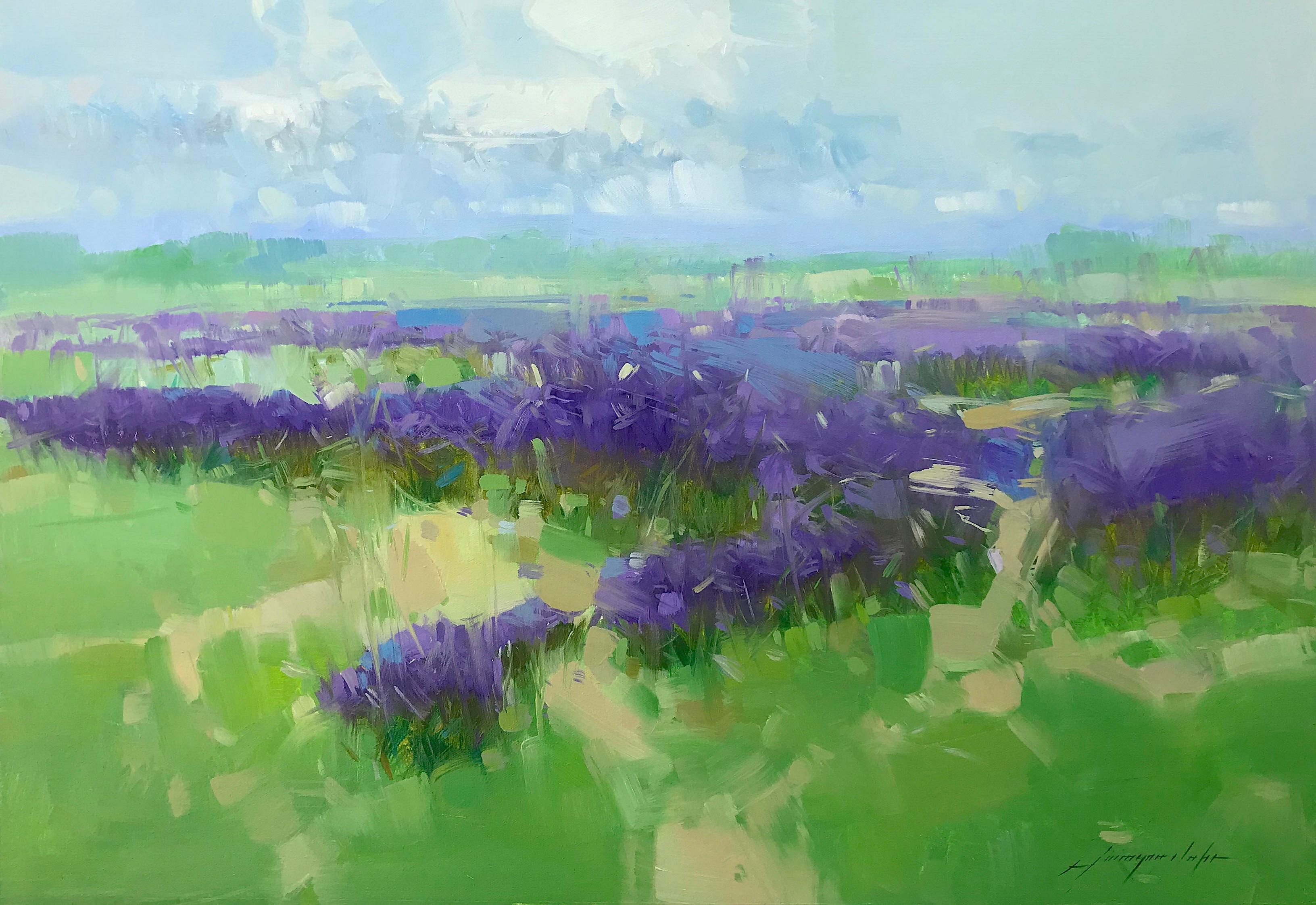 Vahe Yeremyan Landscape Painting - Lavenders, Landscape Original Oil Painting, Handmade Artwork