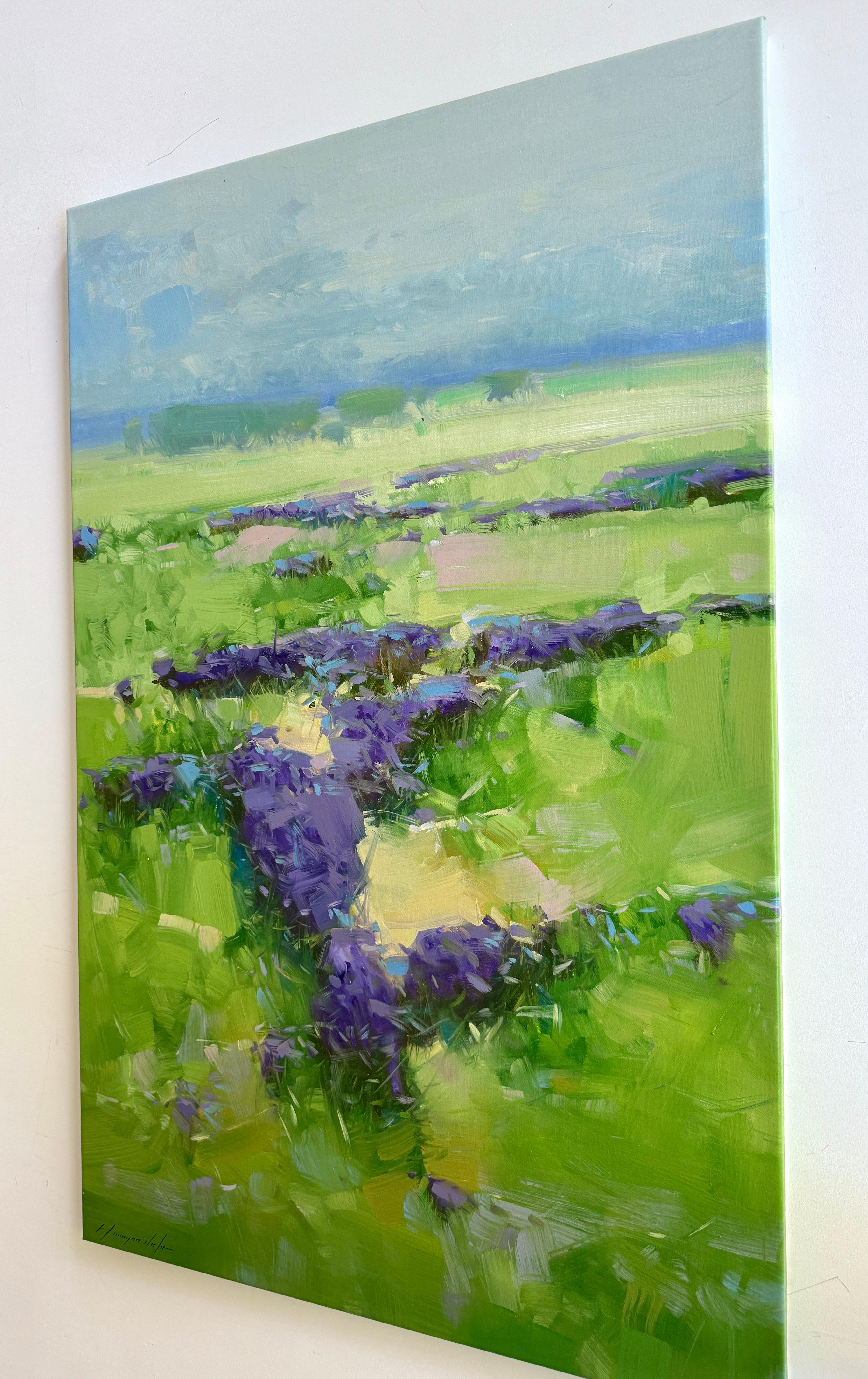 Lavenders Valley Landscape Impressionism Original oil Painting, Ready to Hang For Sale 1