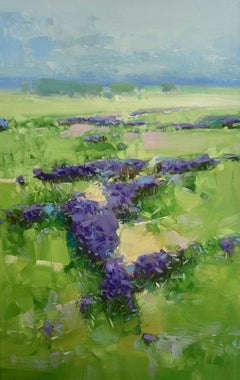 Lavenders Valley Landscape Impressionism Original oil Painting, Ready to Hang