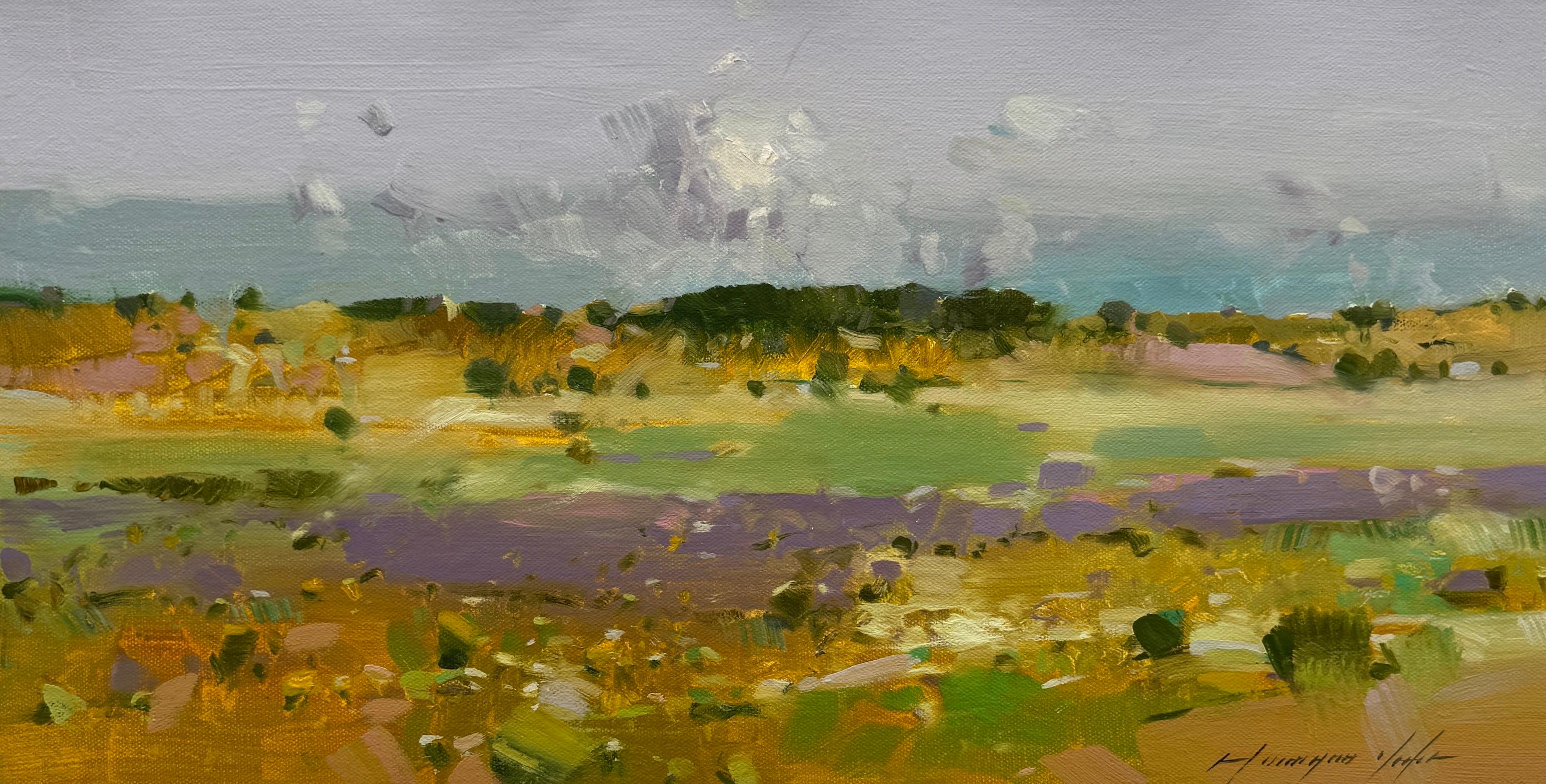Lavenders Valley Landscape Original oil Painting, Ready to Hang