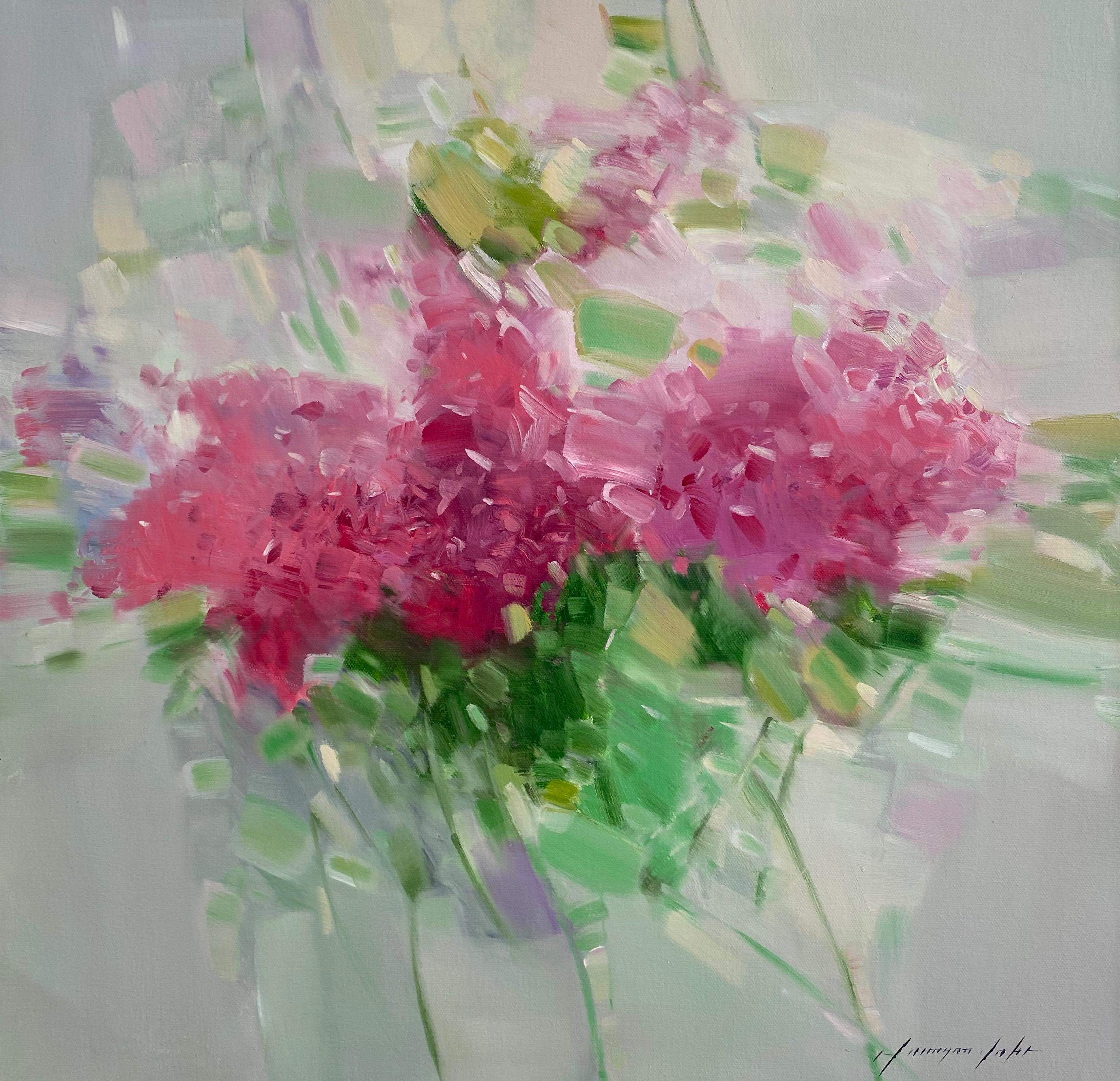 Landscape Painting di Vahe Yeremyan - Lillà, fiori, bouquet Impressionismo Pittura ad olio originale, pronta da appendere