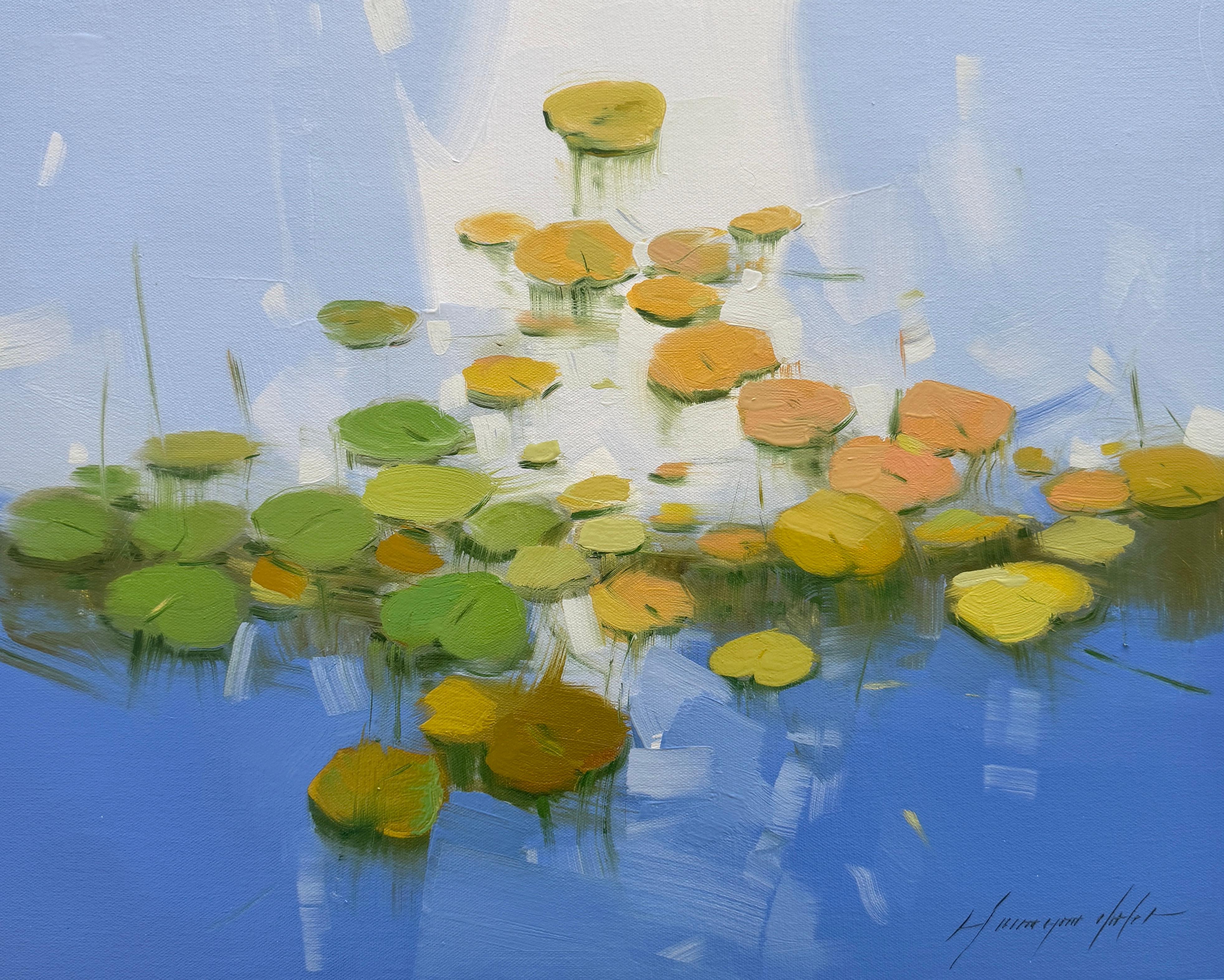 Vahe Yeremyan Landscape Painting – Liliengarten, Florales Original-Ölgemälde, hängefertig