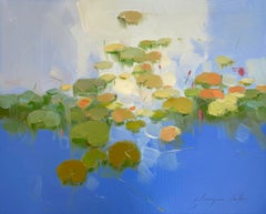 Lilies Garden, Floral Original oil Painting, Ready to Hang