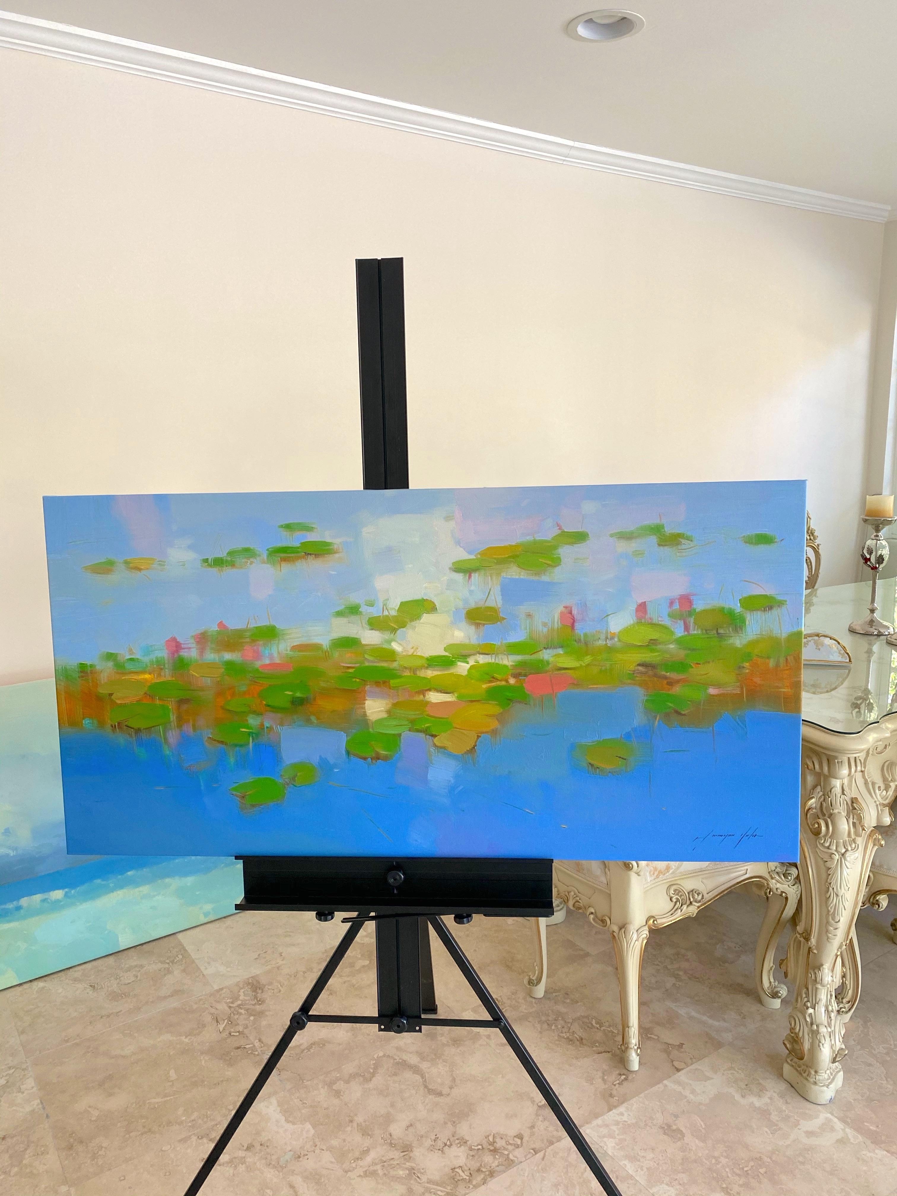 Lilies, Flowers, Original oil Painting, Ready to Hang - Blue Landscape Painting by Vahe Yeremyan