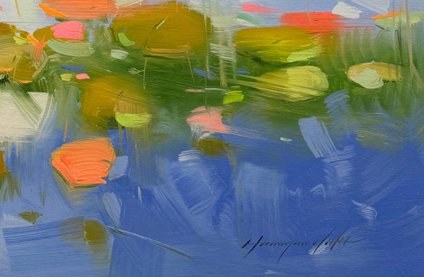 Lilies Pond, Floral, Impressionism, Original oil Painting, Ready to Hang For Sale 2